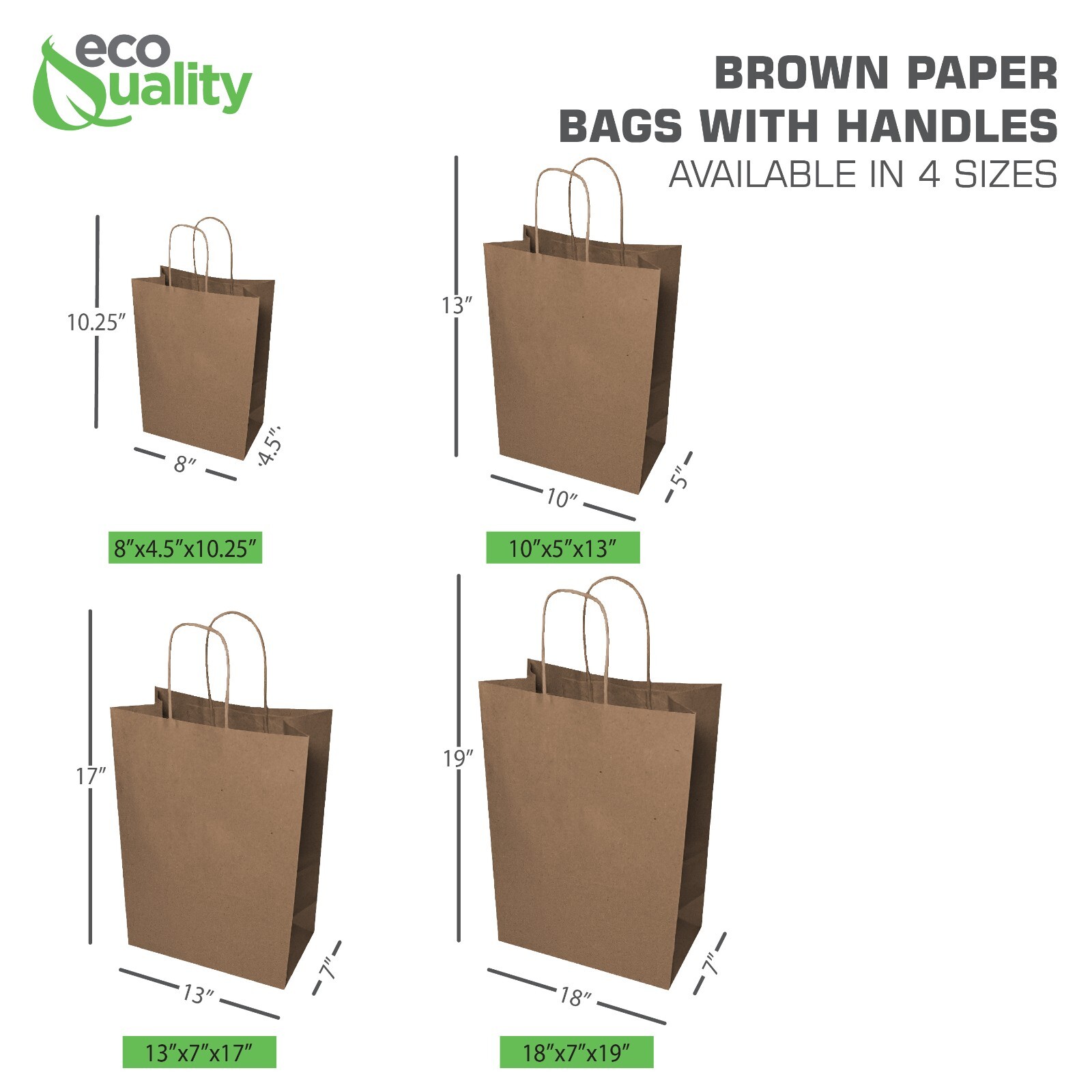 10x5x13 Small Kraft Brown Paper Shopping Bags with Twine Handles Reusable 200pcs