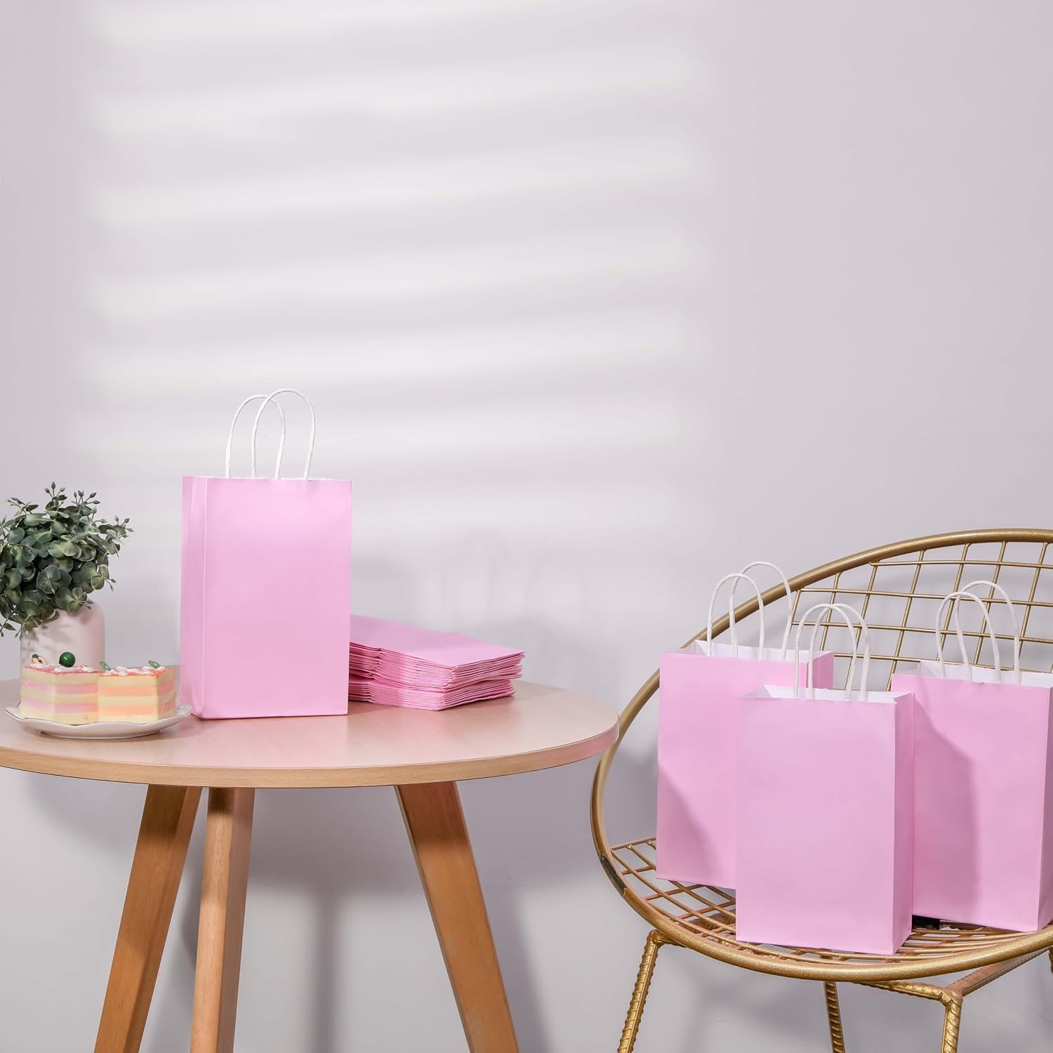 12-Pack Pink Bags with Handles, 7.9×5.12×3.15 Inches Kraft Paper Party Favor