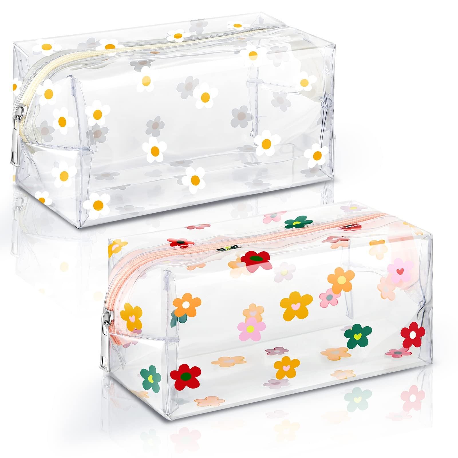 Amylove 2 Pack Cute Flower Makeup Bags Daisy Zipper as the pictures shown
