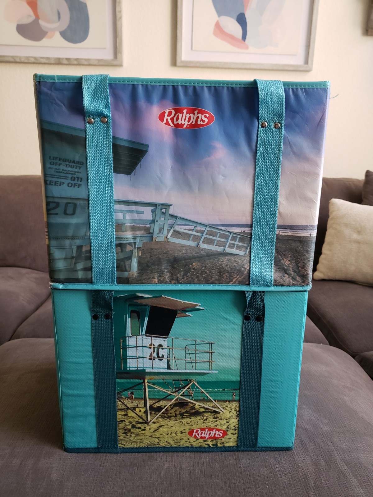 RARE! Set Of 2 Ralphs Grocery Supermarket Reuseable Shopping Totes – Beach…
