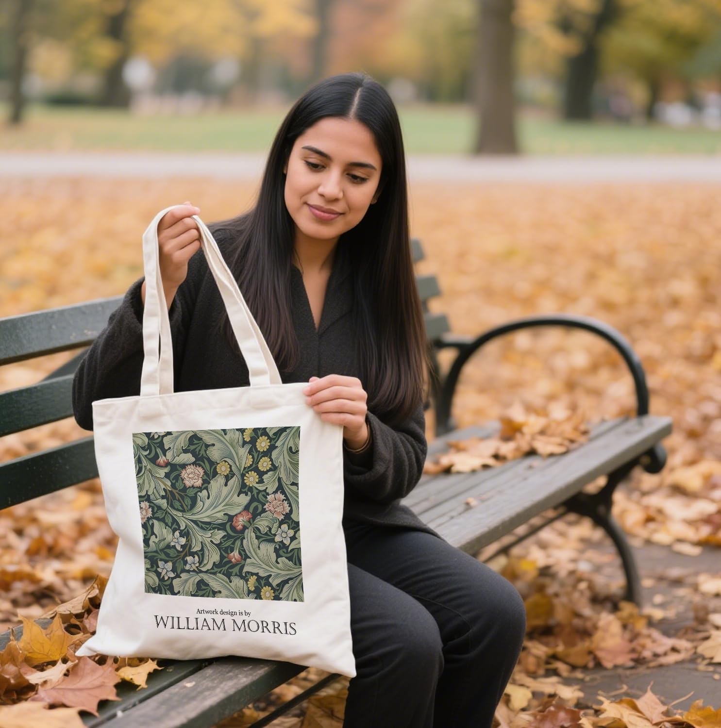 Vintage Green Floral Canvas Tote Bag, William Morris Leafy Art Shoulder Bag,G…