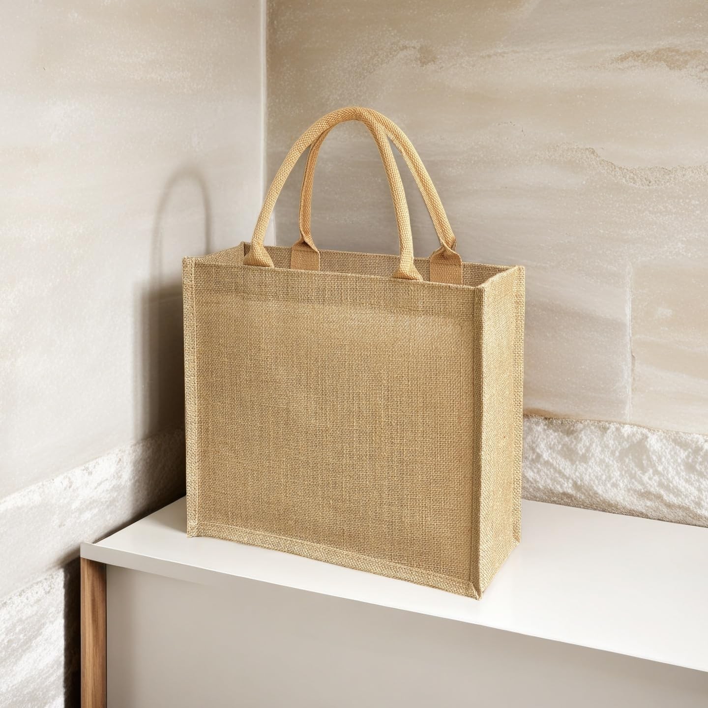 15 Pack Burlap Tote Bags 12x12x6 Inch Natural Jute Handbags with Waterproof L…