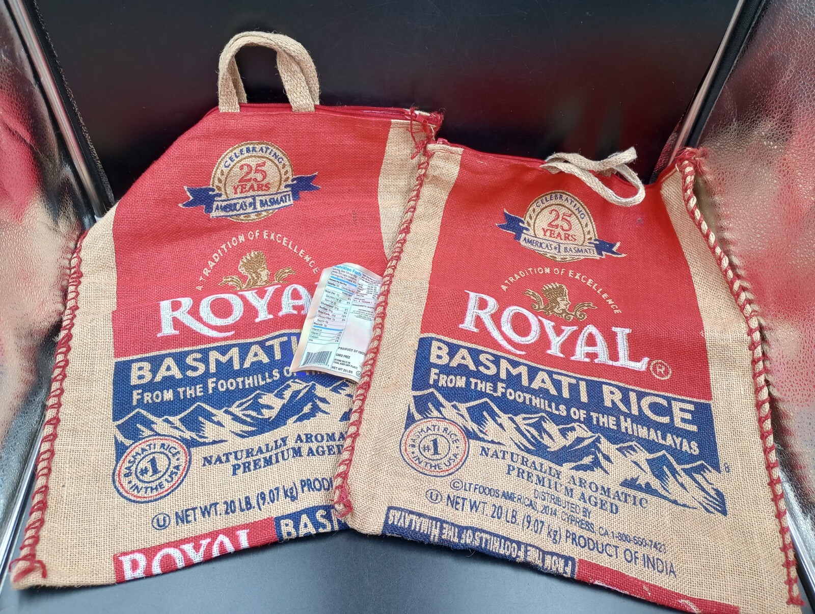 Royal Basmati Rice Burlap Jute Hippie Tote Bags Zipper & Handle Set of 2