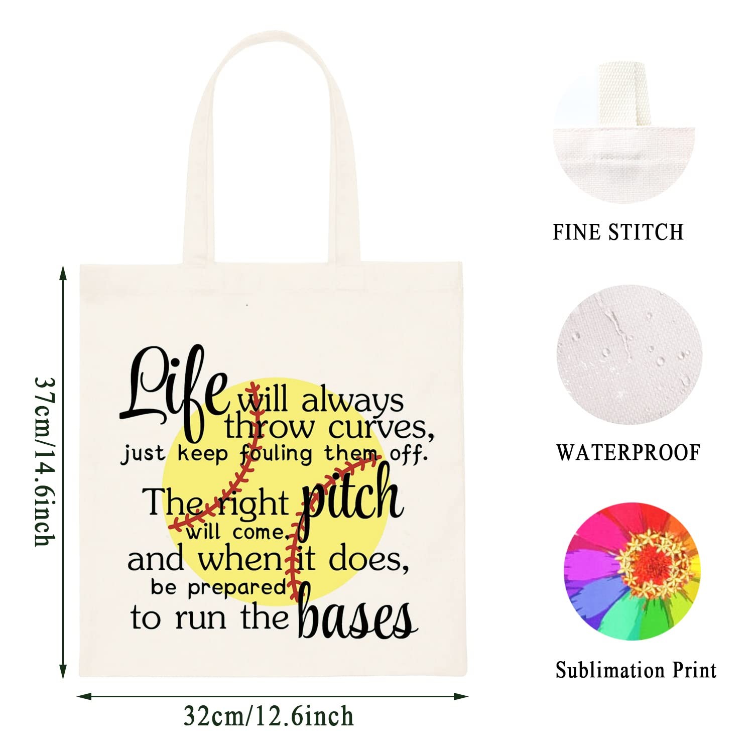 WCGXKO Softball Gift: Inspirational Player Theme 7 inches, Throw Curves tote
