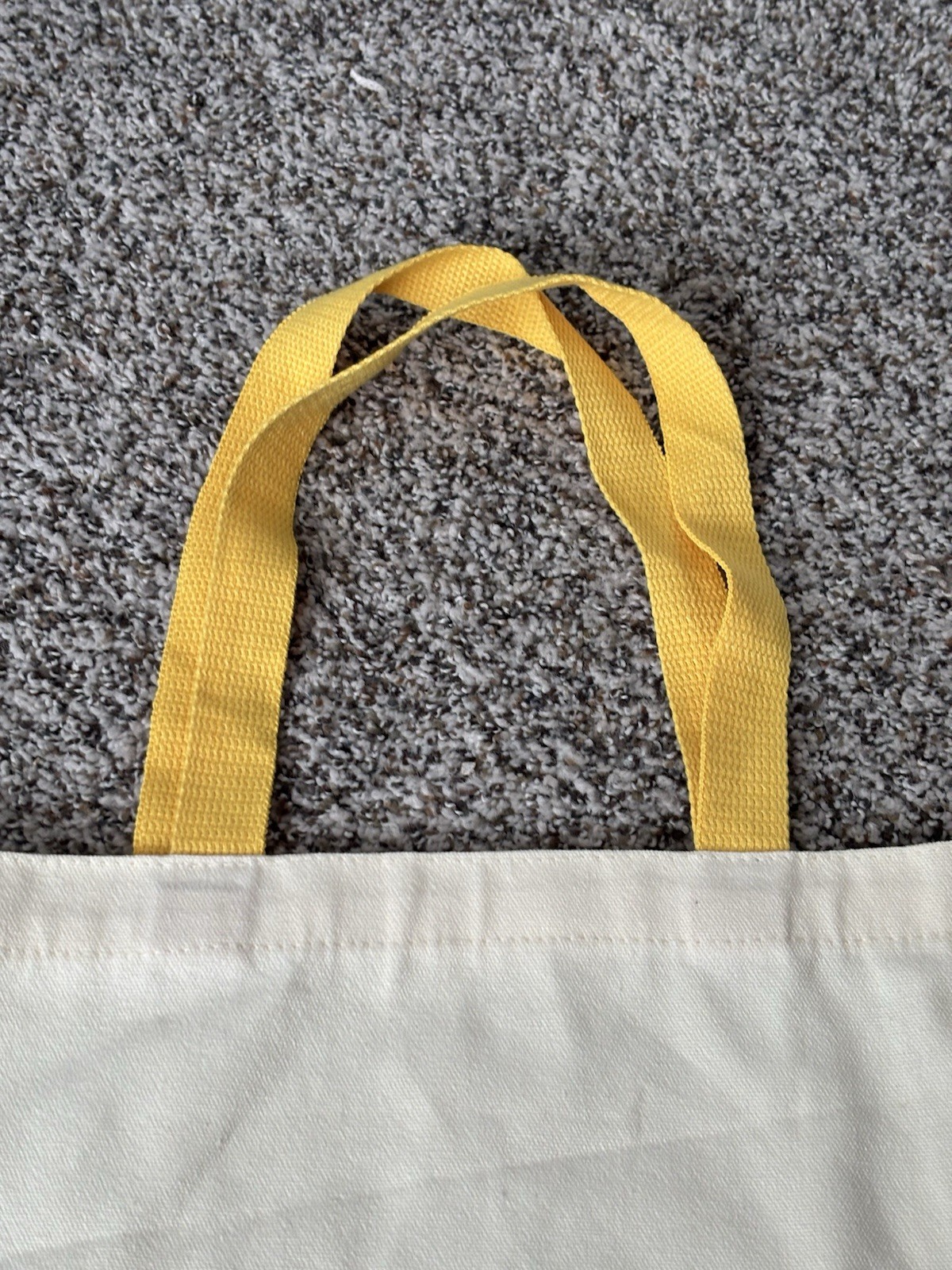 Foldable Canvas Reusable Shopping Bag Beige & Yellow Handles Solid Plain