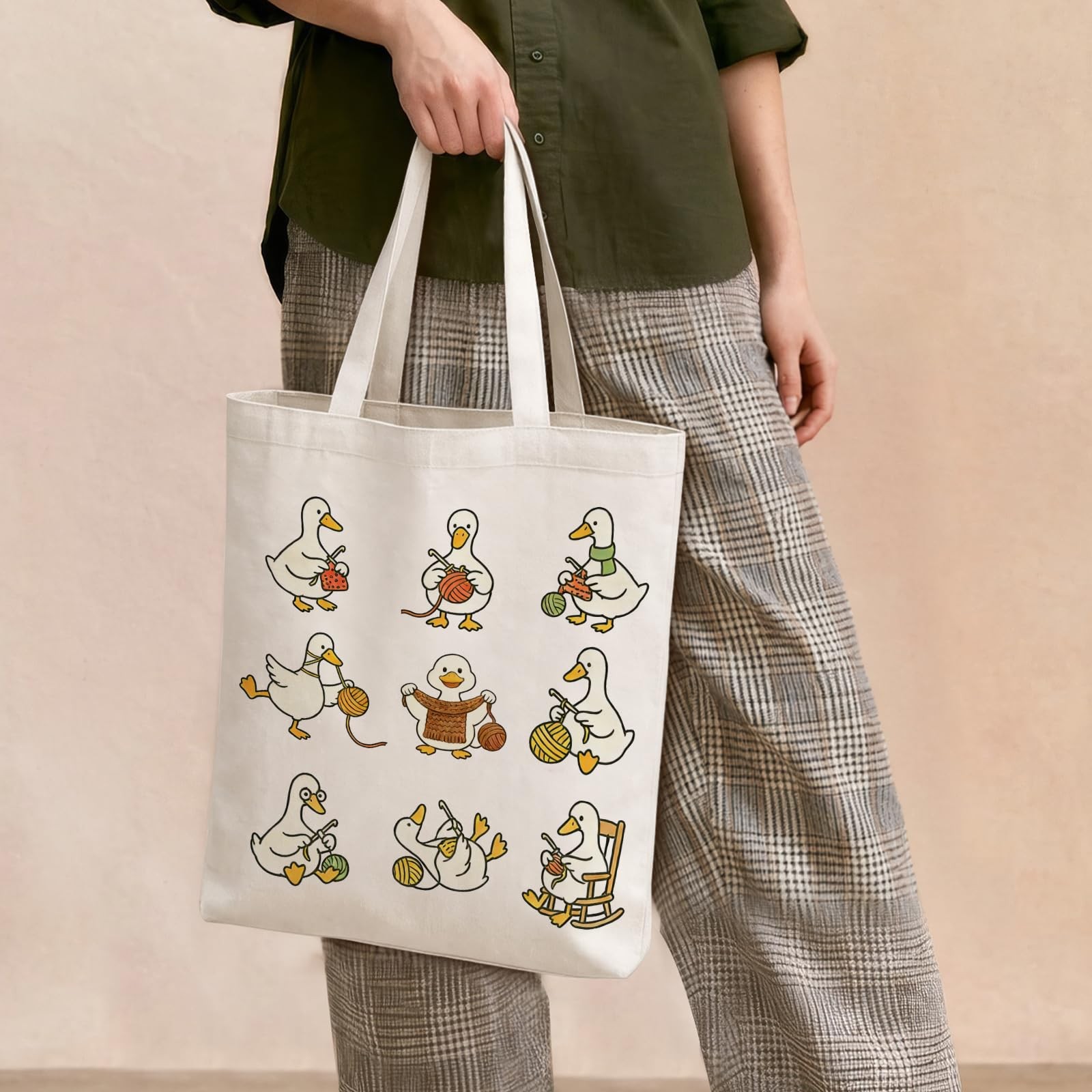 Cute Goose Crochet Canvas Tote Bag for Women, Knitting Crochet Gifts for Croc…