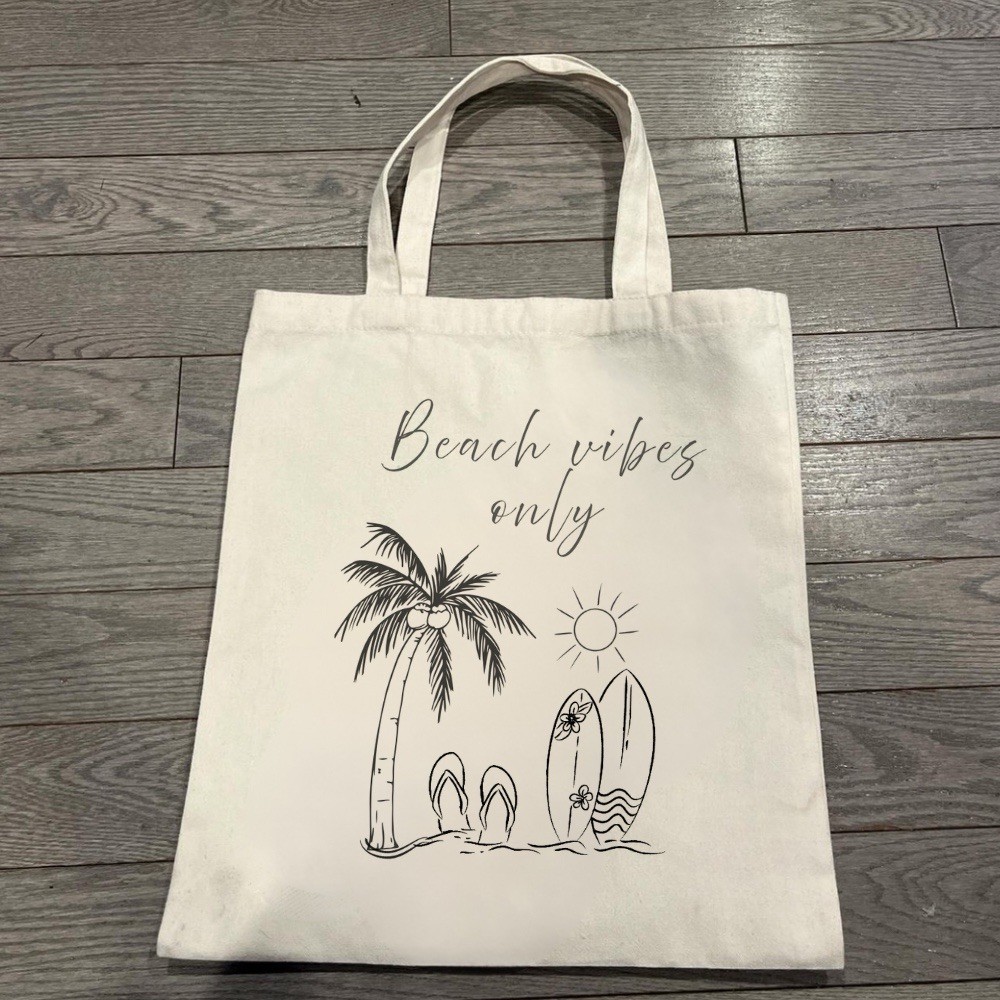 Beach Vibes Canvas Tote Bag | Minimalist Coastal Art