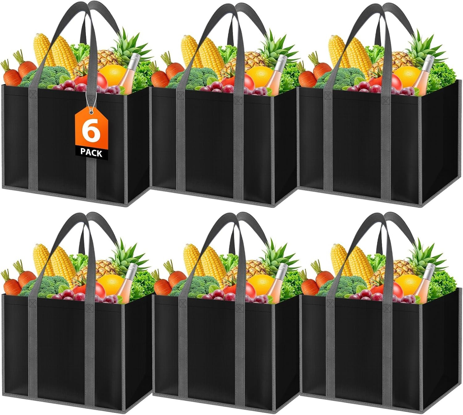 Reusable Grocery Bags with Long Handles [6 Pack] – Multipurpose Large Shoppin…
