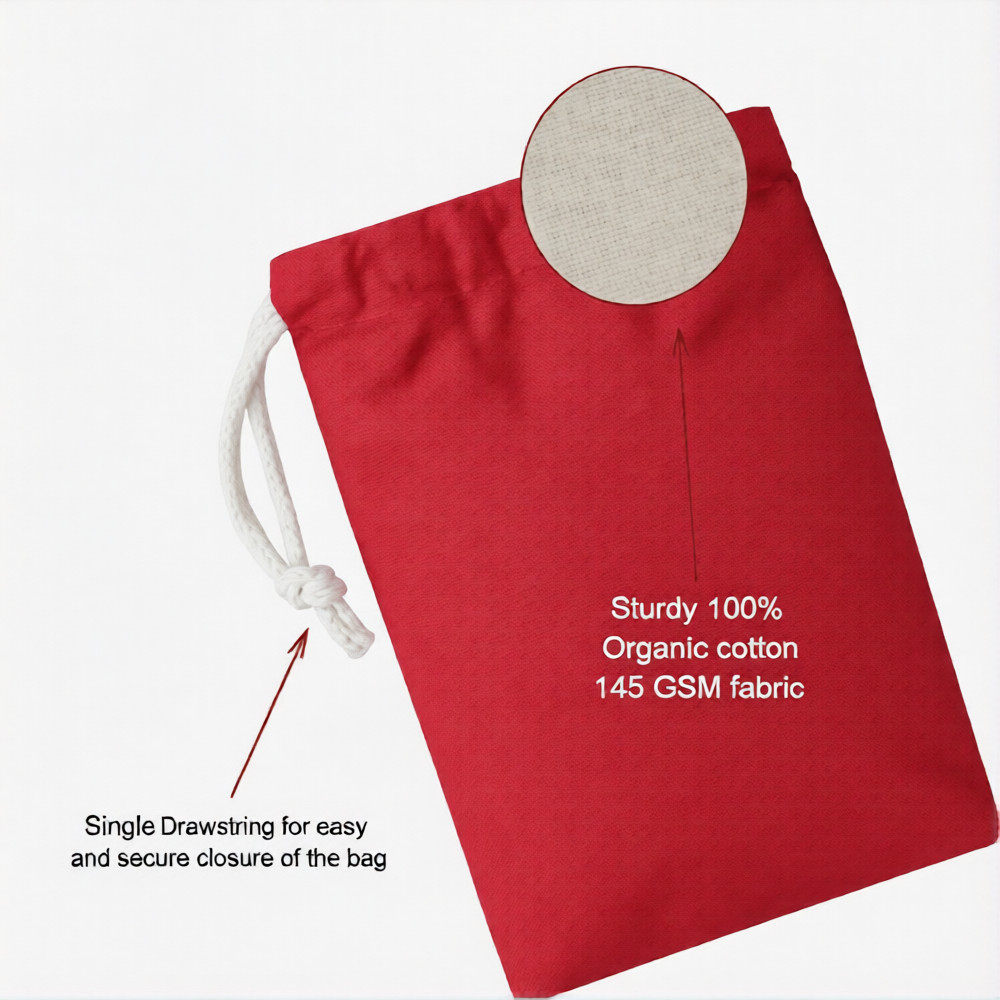 CharkaBags – 5 x 7 Inches Red Reusable Drawstring Muslin Bags – Premium Quality