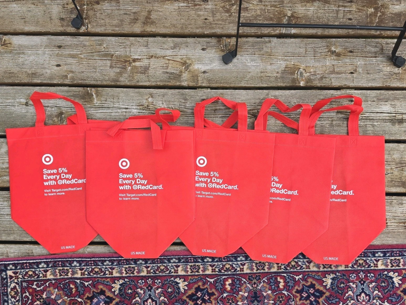 NEW LOT OF 5 COUNT Reusable RED Target Shopping Tote Bag 10x8x12 NEW! US Made