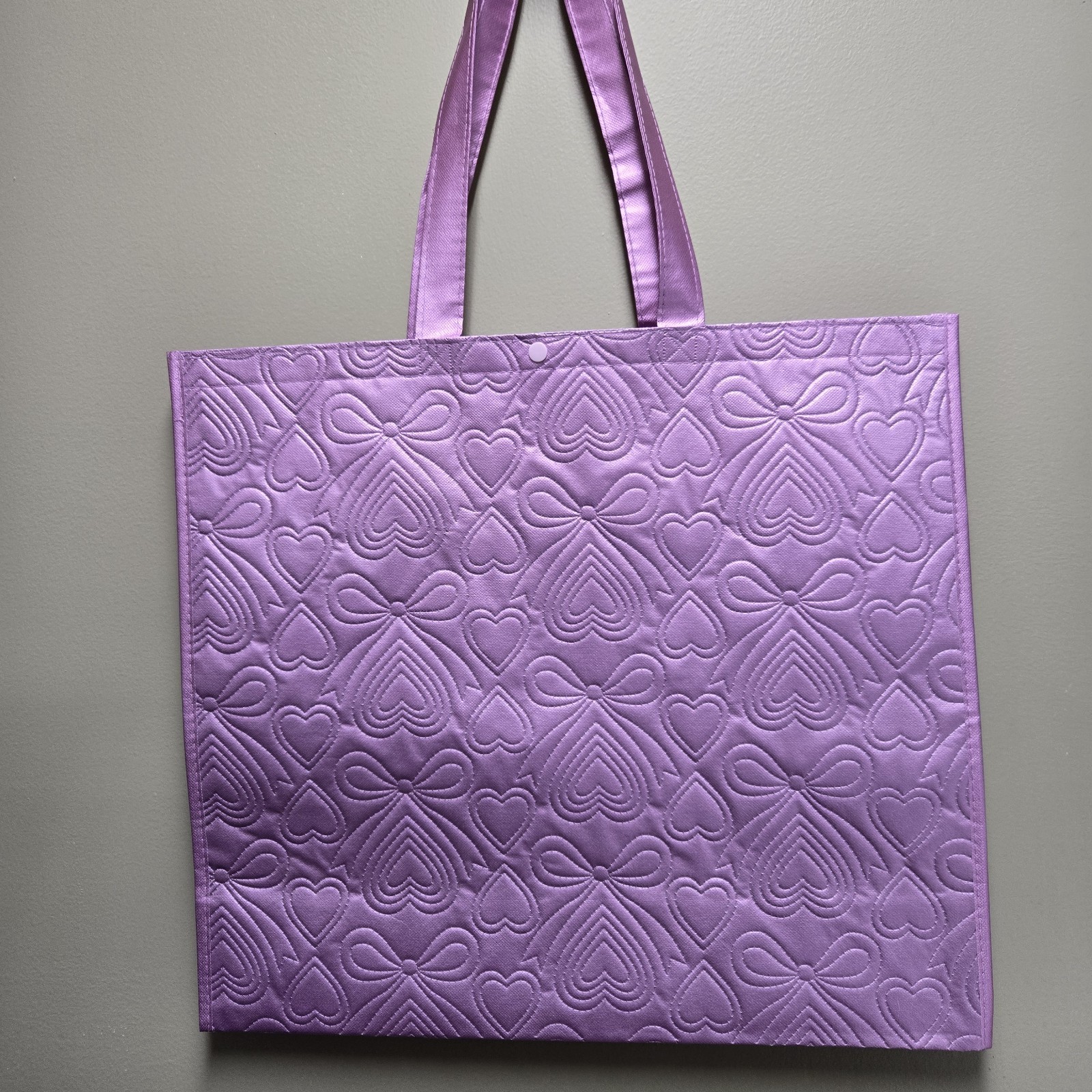 TJ MAXX Beautiful Lilac Quilted Bows Heart Large Reusable Shopping Tote Eco Bag