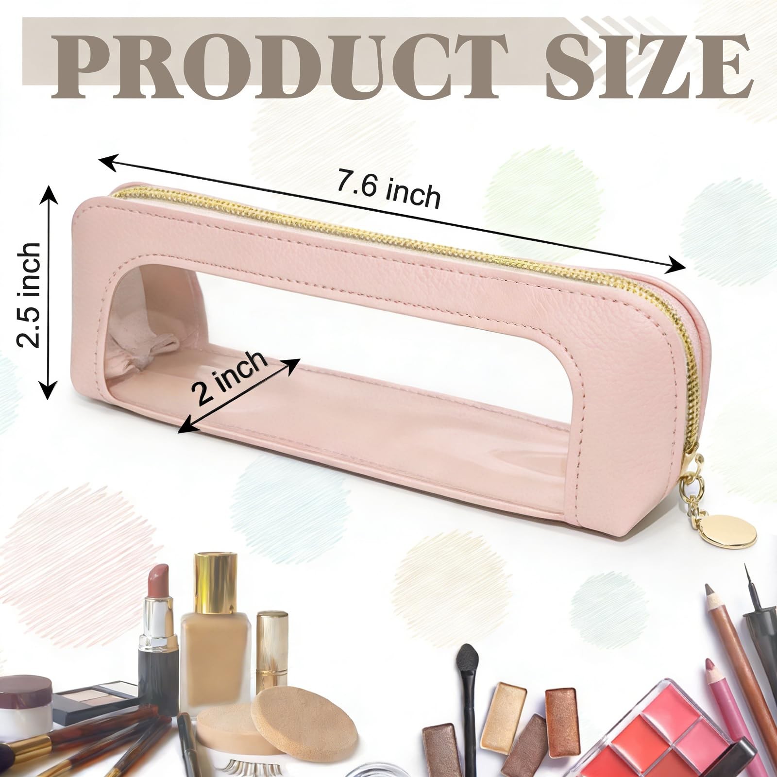 Ayzylpth Small Clear Makeup Bag, Pink PU Leather Travel Brush