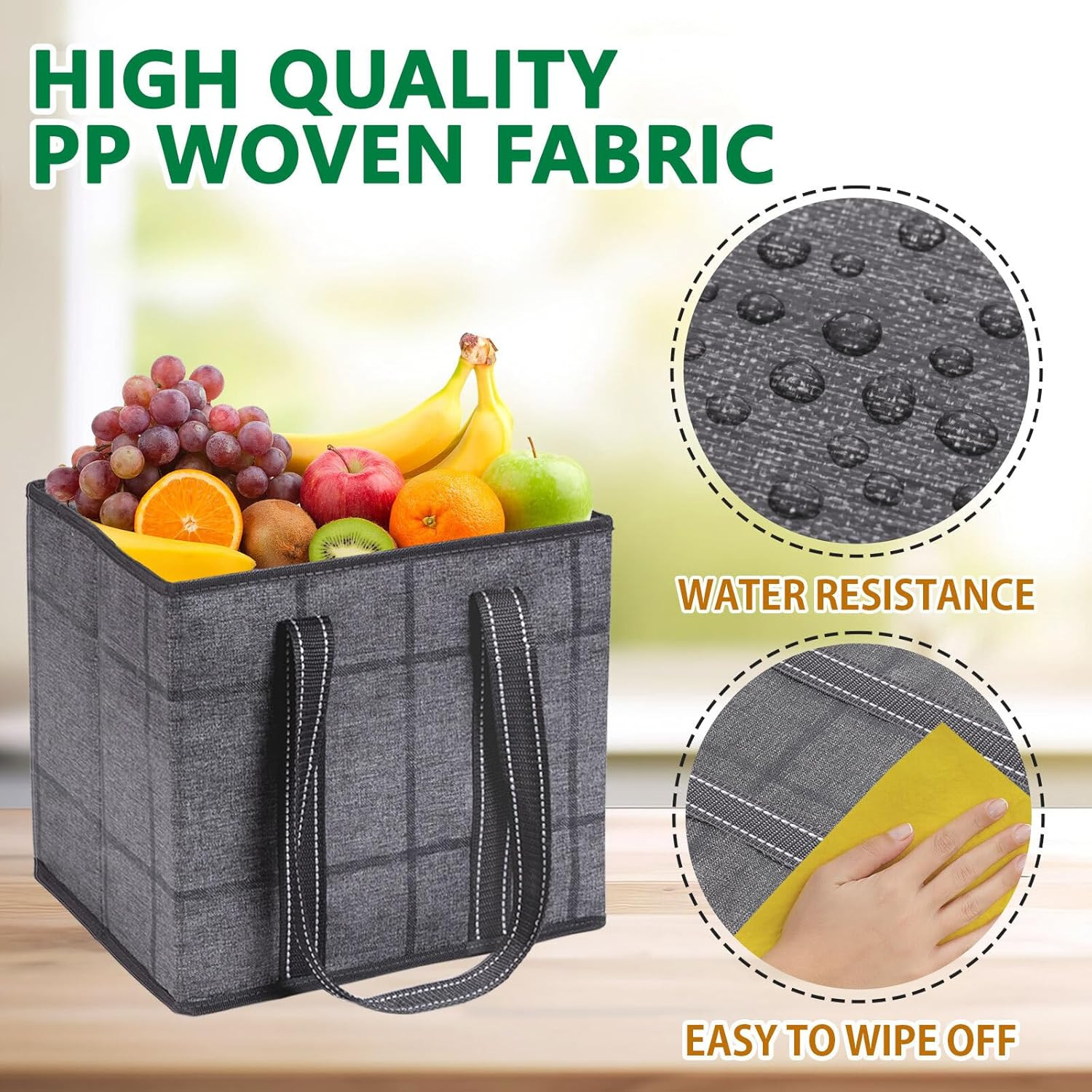 3 Pack Reusable Grocery Bags, Shopping Bags for Groceries, Utility Tote with Han