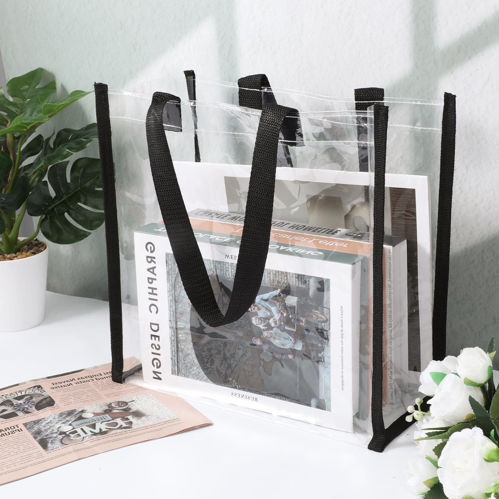 12 PCS 12×12 Inch Clear Tote Bags Transparent PVC Shoulder Handbag Stadium