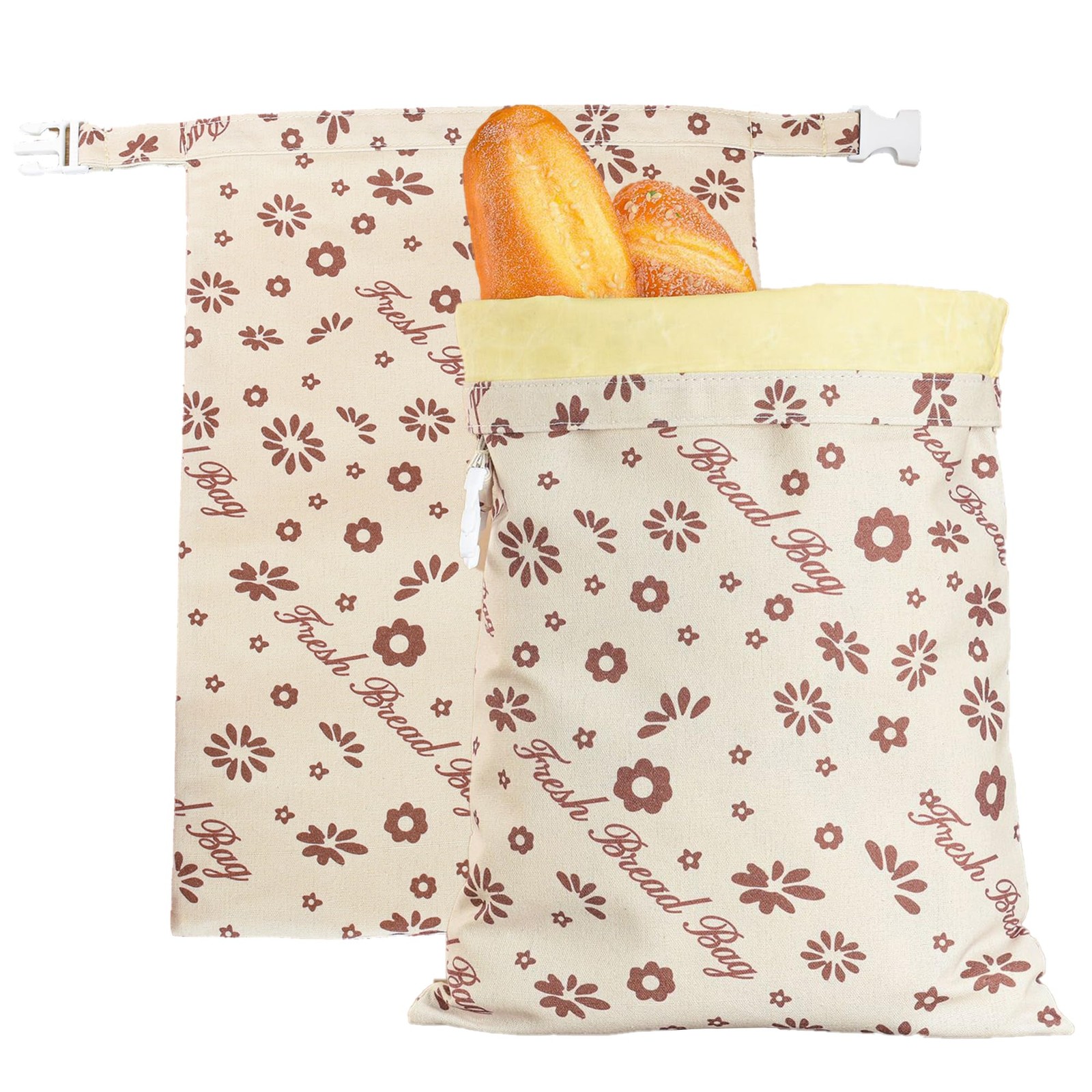 KONGDY 2 Packs Reusable Beeswax Bread Bags, Cotton 12in x 17in, brown, beige
