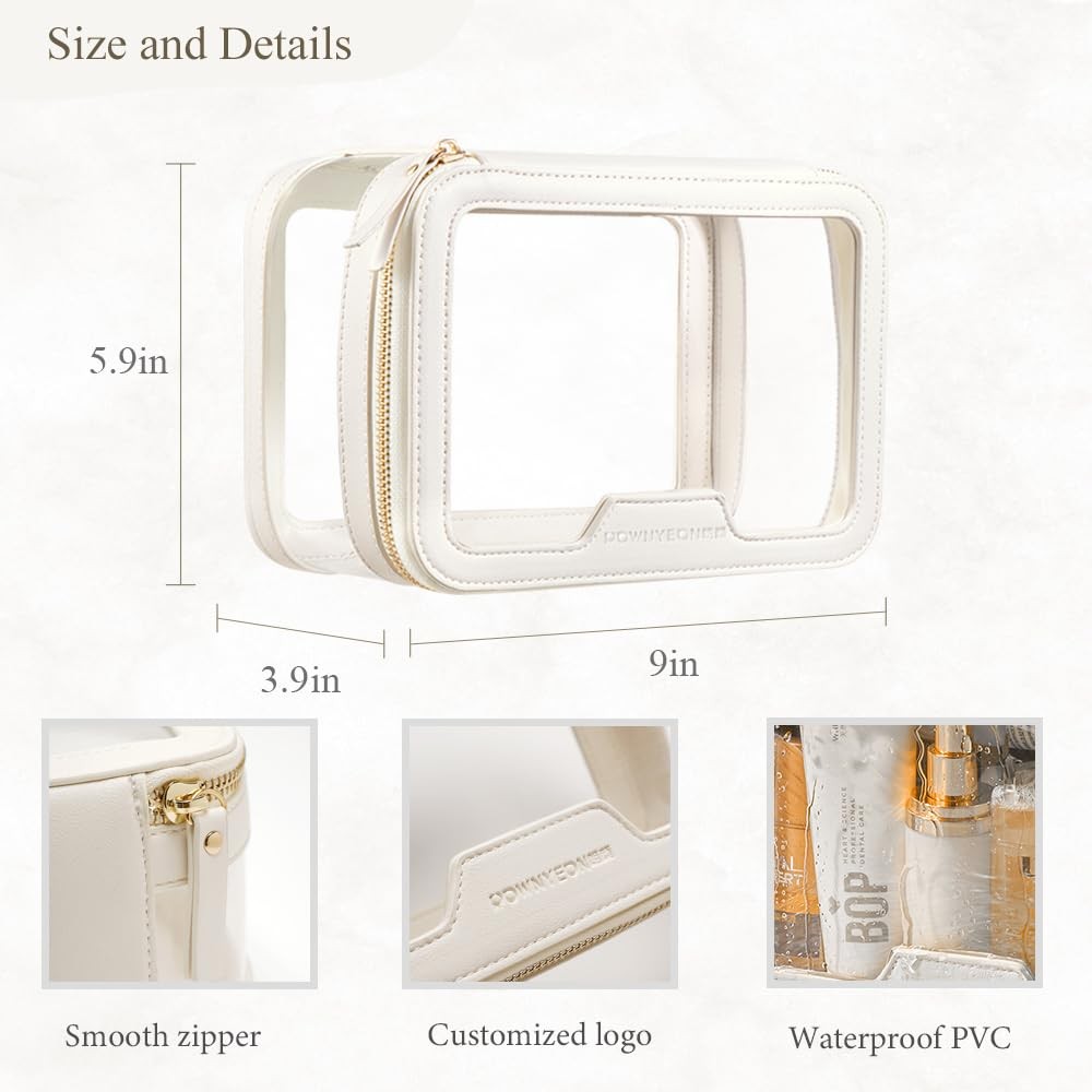 Rownyeon Clear Makeup Case Toiletry Bag 1 Count (Pack of 1), White1