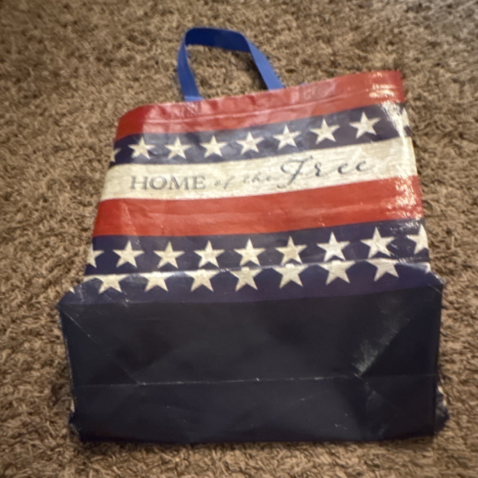 Large Reusable Shopping Bag Plastic Stars & Stripes Red White Blue Foldable Used