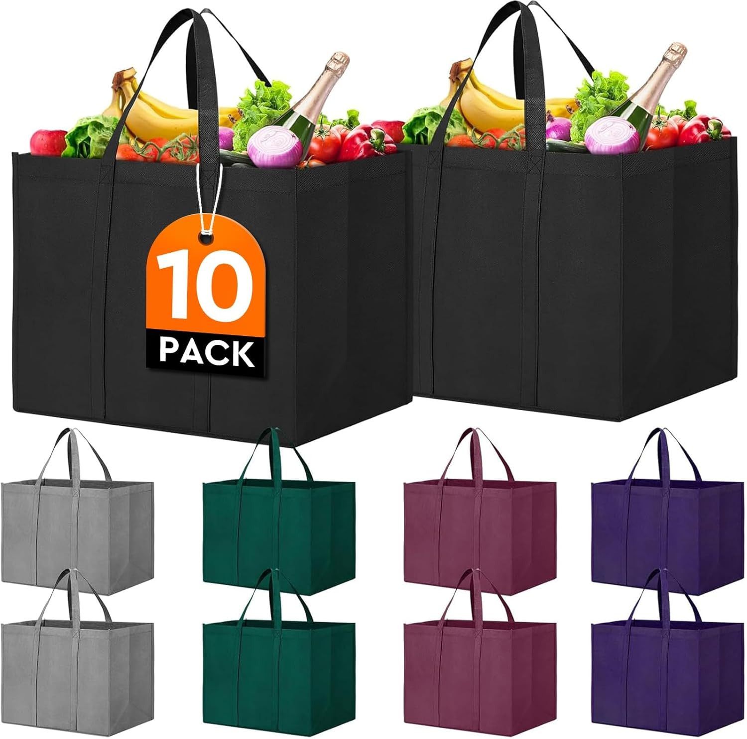 Reusable Grocery Shopping Bags 10 Pack Large Foldable Tote Bags
