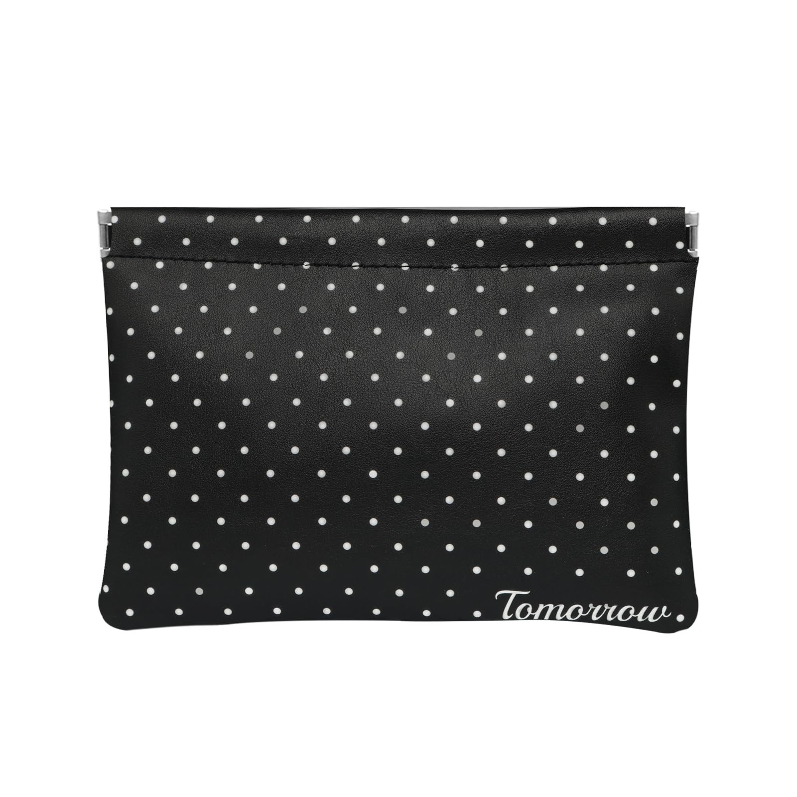 Ksriylm Polka Dots PU Leather Makeup Pouch Set for Women 6×7.8in, Black