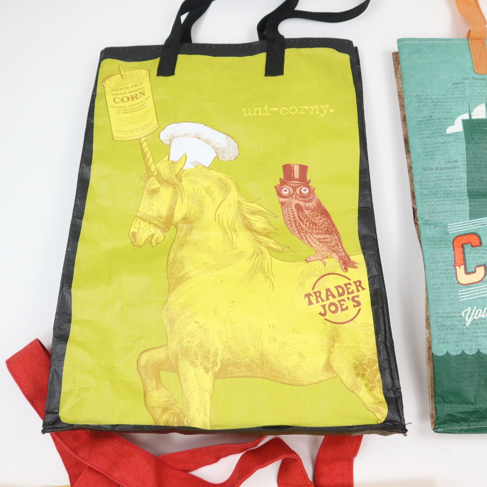 Trader Joes Reusable Shopping Tote Bag (Lot of 4) Chicago Cheese Toast Graphic