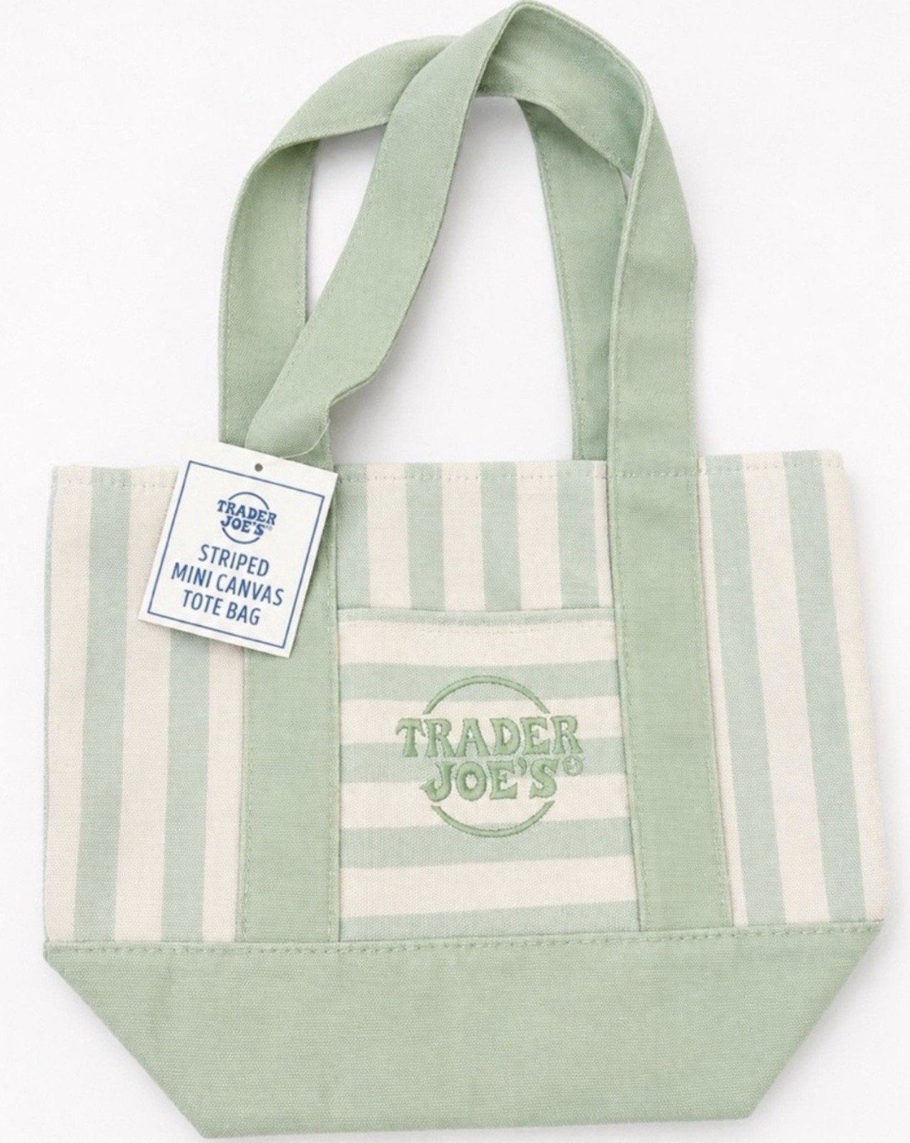 TRADER JOE’S STRIPED MINI CANVAS TOTE BAG SEAFOAM GREEN 2026 LIMITED EDITION-NWT