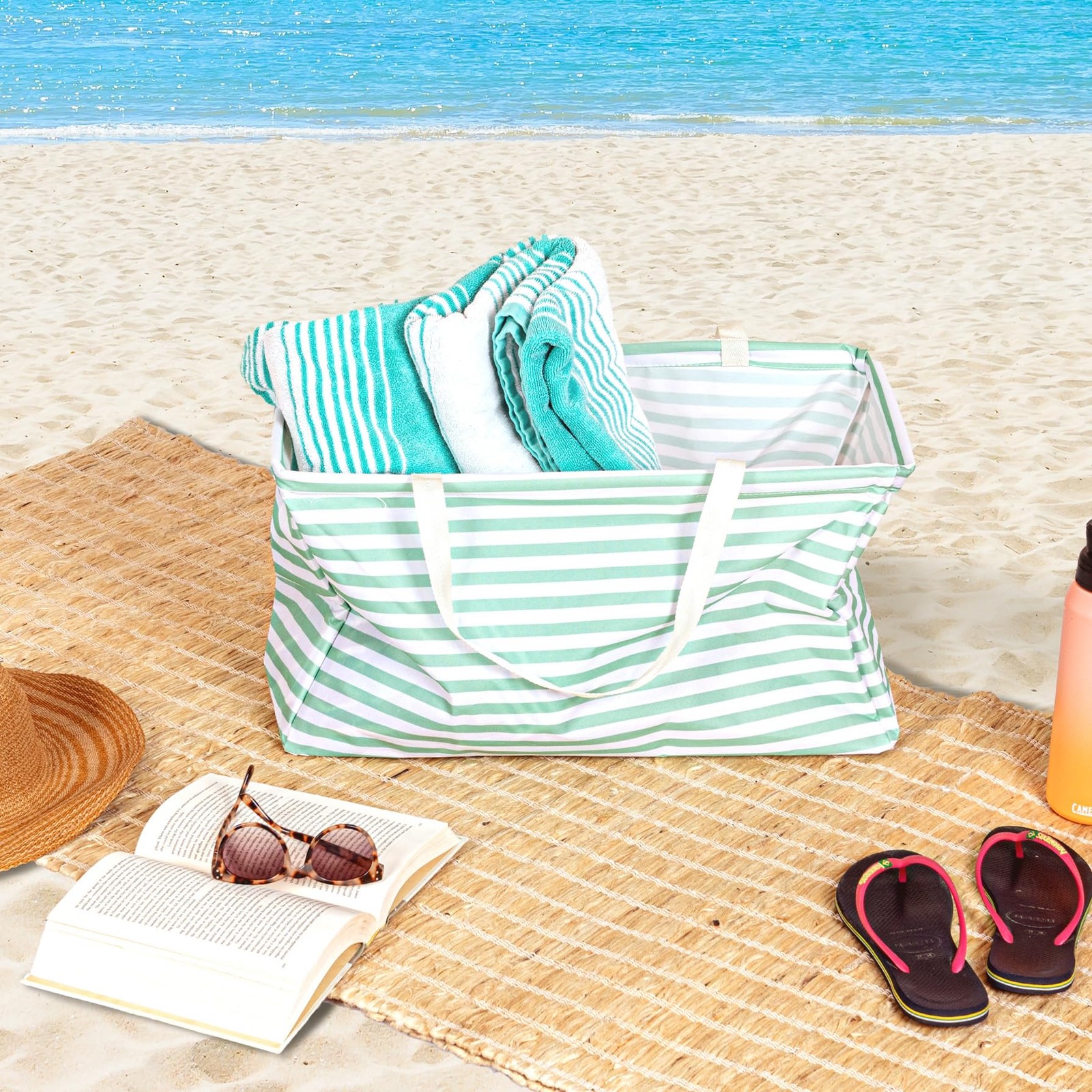 Teal Striped Krush Container AllPurpose Utility Tote