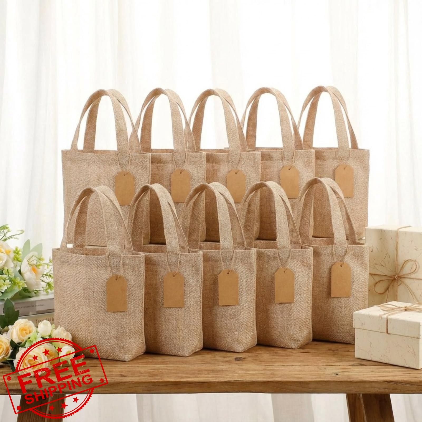 Aliceset 36 Light Brown burlap tote bags 8x8x3.2