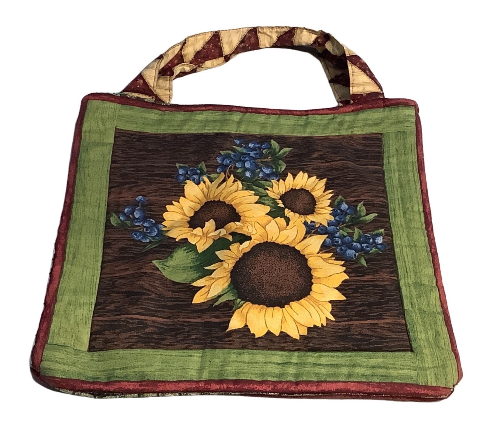 Sunflower Handmade Bag Shopping Crafting Reusable Birdhouse Blueberries 14”x 16”