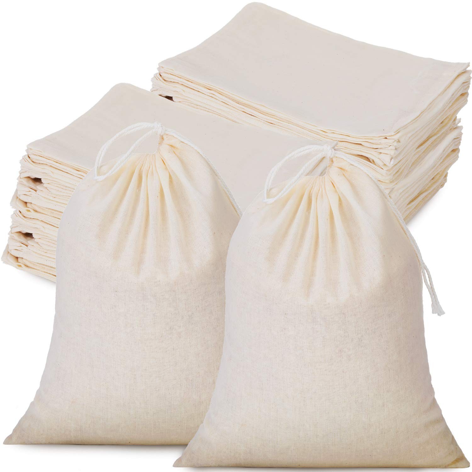Tatuo 50 Pieces Muslin Bags Cotton 8 x 10 Inches (Pack of 50), natural color