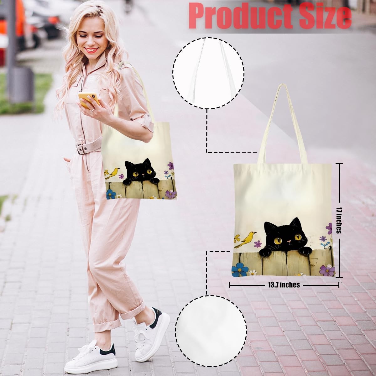 Cute Cat Tote Bag, Funny Cats Handbag Reusable Travel Shopping Storage Should…