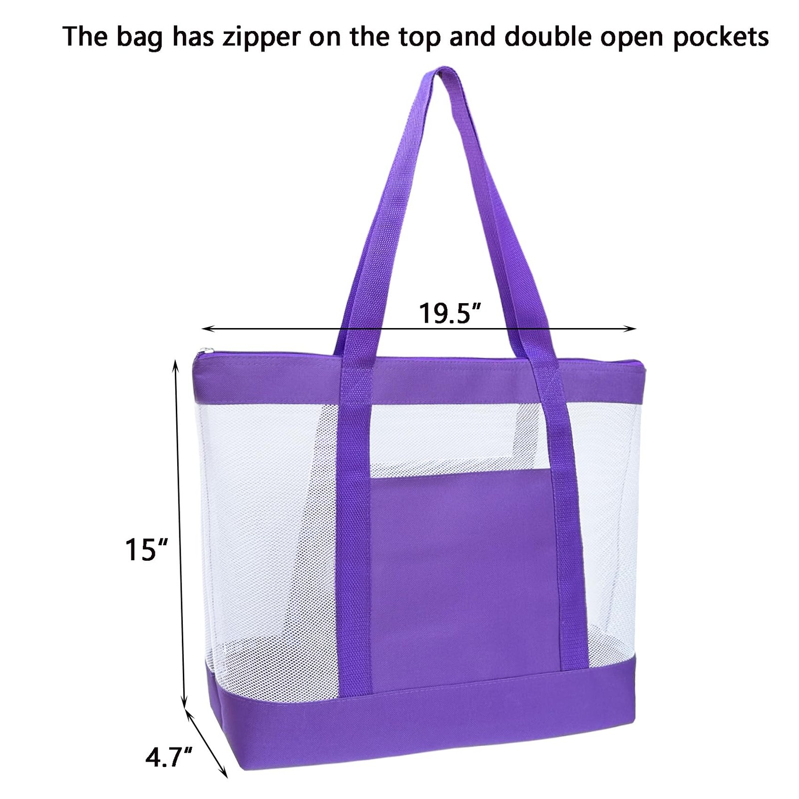 2Pack Lightweight Mesh Tote Bag Sandproof Beach Zipper Double Pocket Travel
