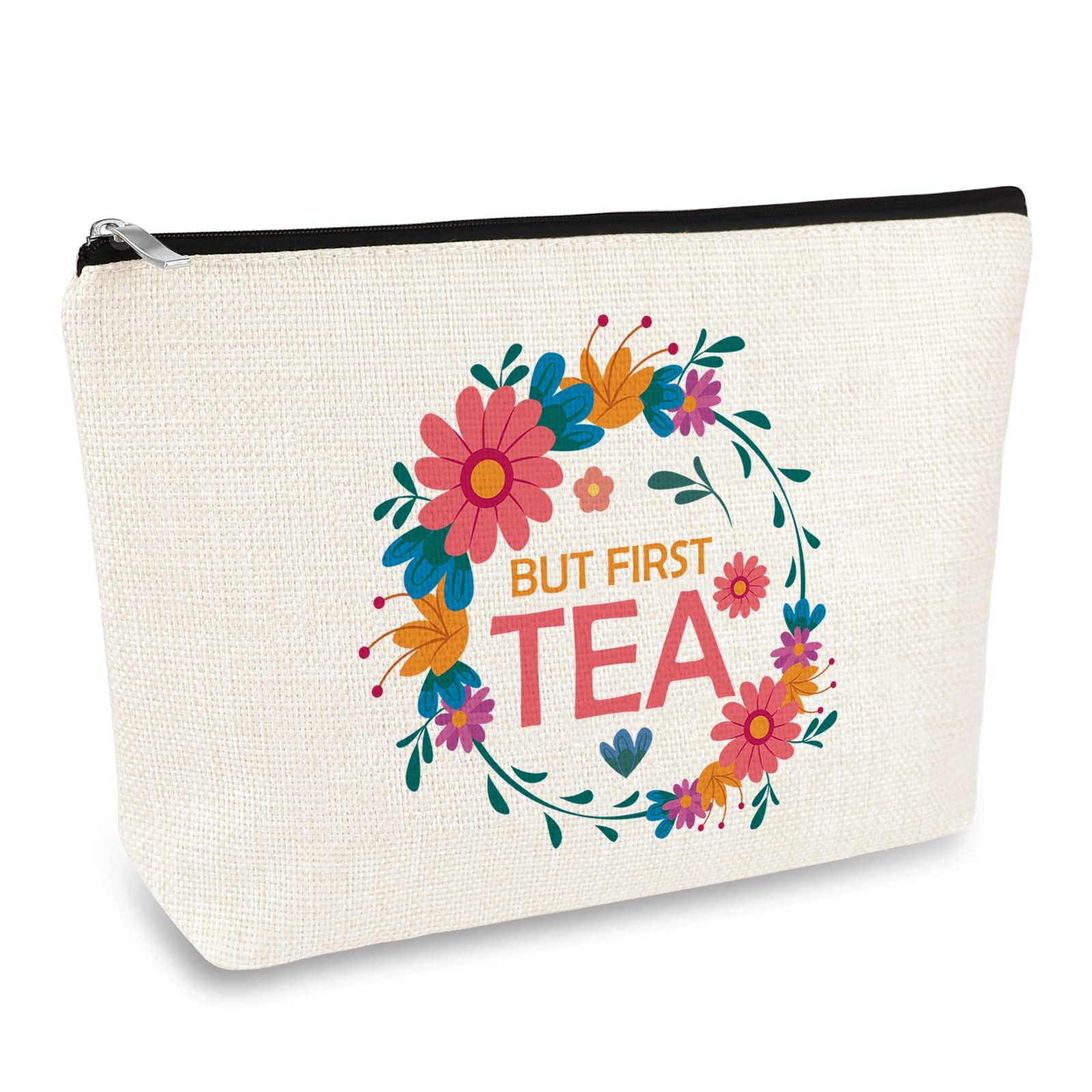 Tea Lovers Gifts for Women Makeup Bag Drinkers Gift 10 x 7 inches, beige