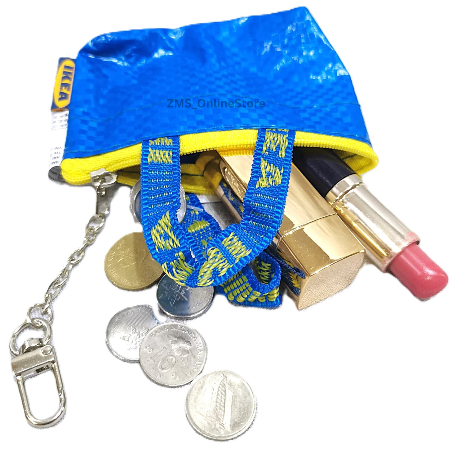 IKEA Knolig Mini Small Coin Purse Bag Zipper Keychain Blue 9x3x7cm 2 Pcs