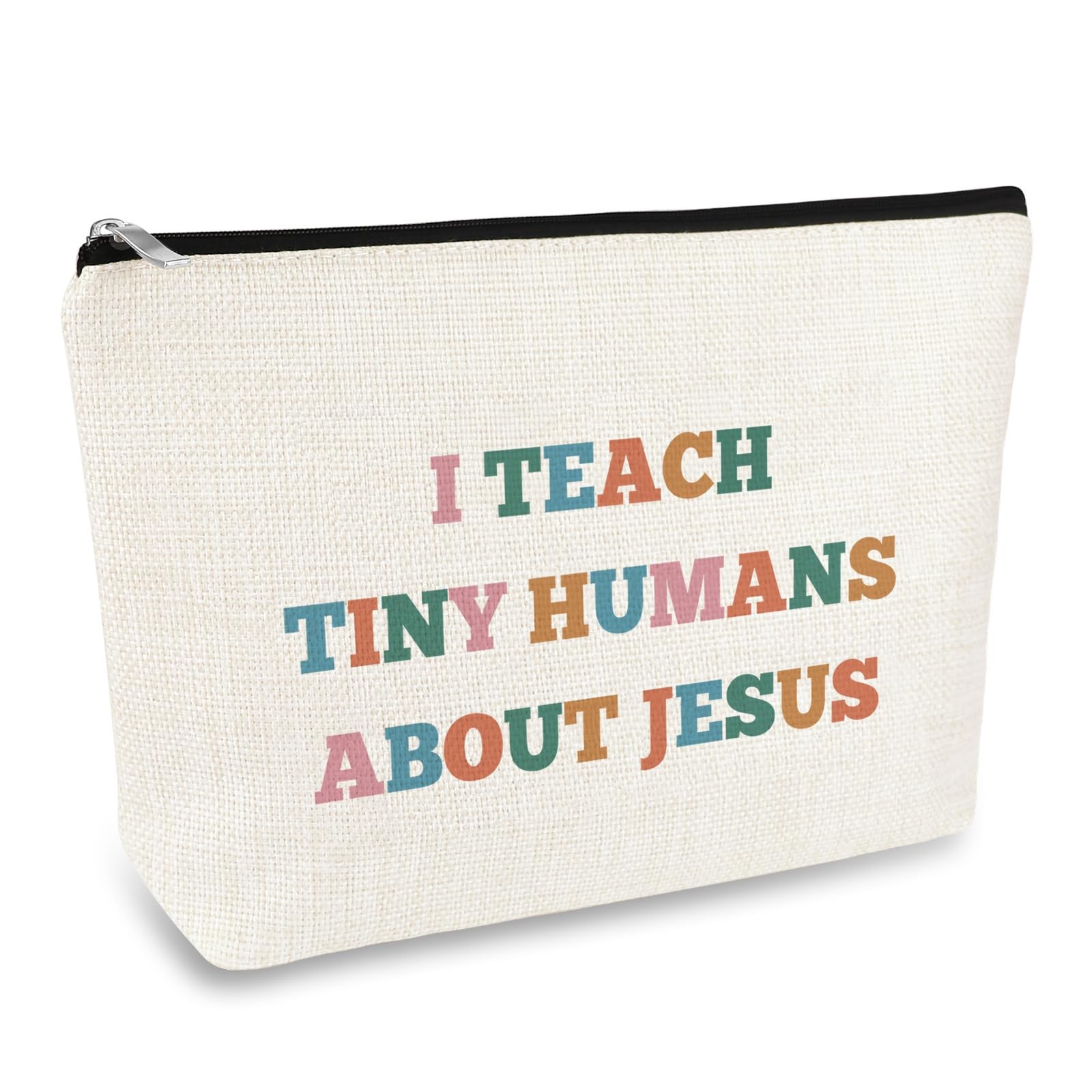 Sunday School Teacher Gift Makeup Bag for Women 10 x 7 inches, beige