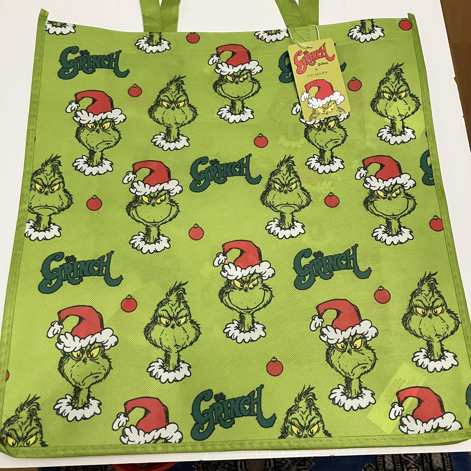Primark The Grinch Tote Bag Green Dr Seuss Ornament Stole Christmas Santa New