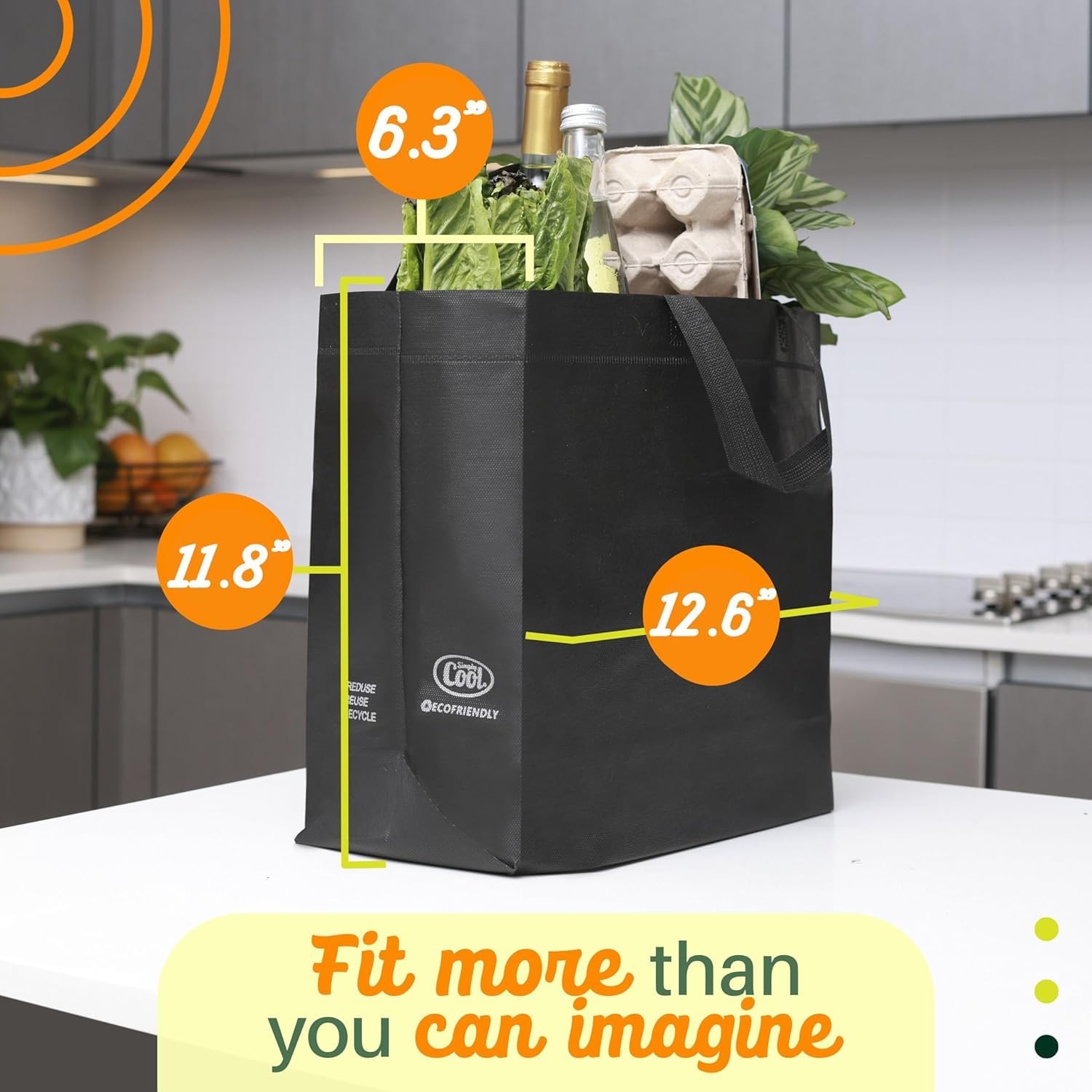 Simply Cool 200 Pack Black Reusable Eco-Friendly Grocery Shopping Bags 12.6″x…