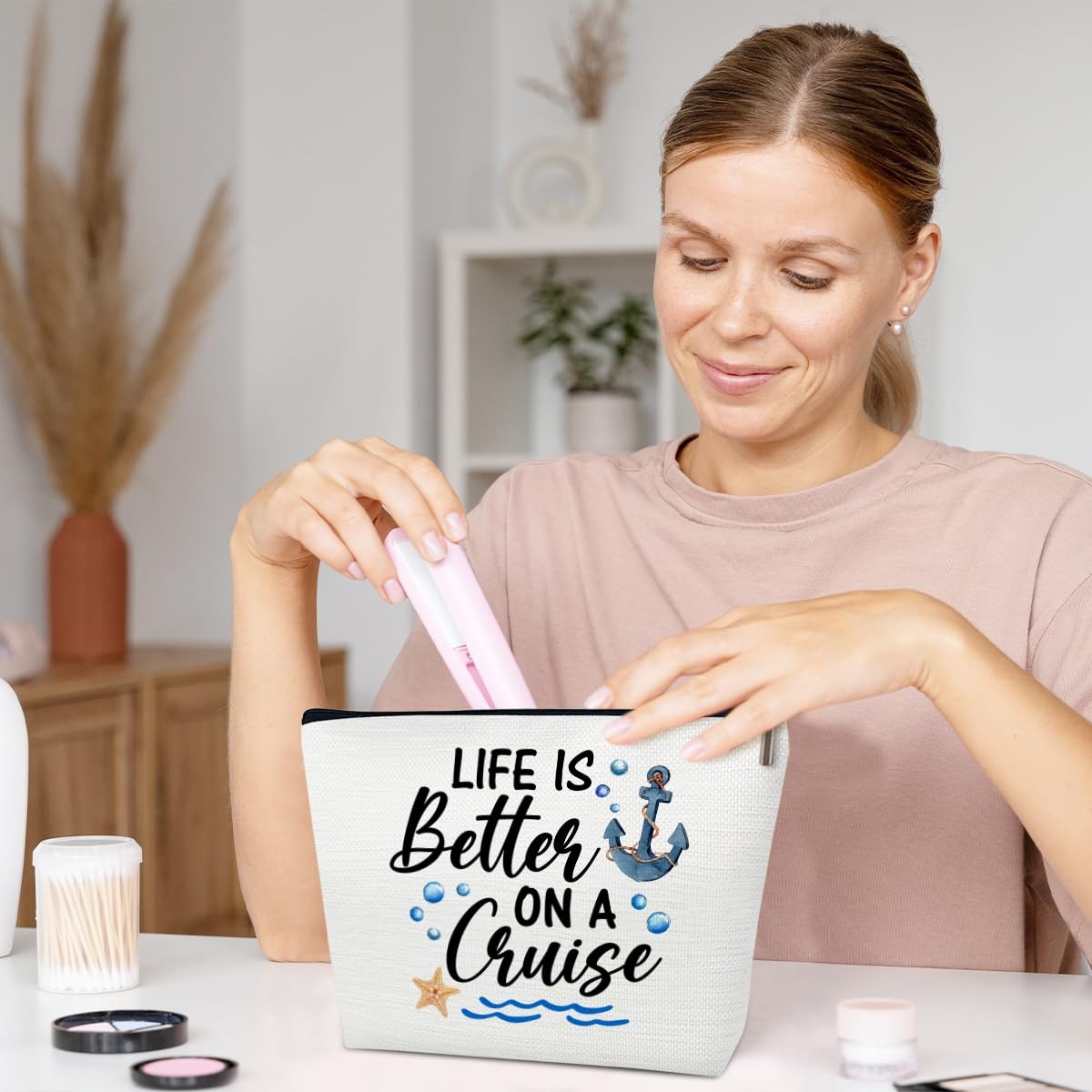 Ythuil Cruise Makeup Bag, Life Is 10 inches x 2 x 7 inches, blue