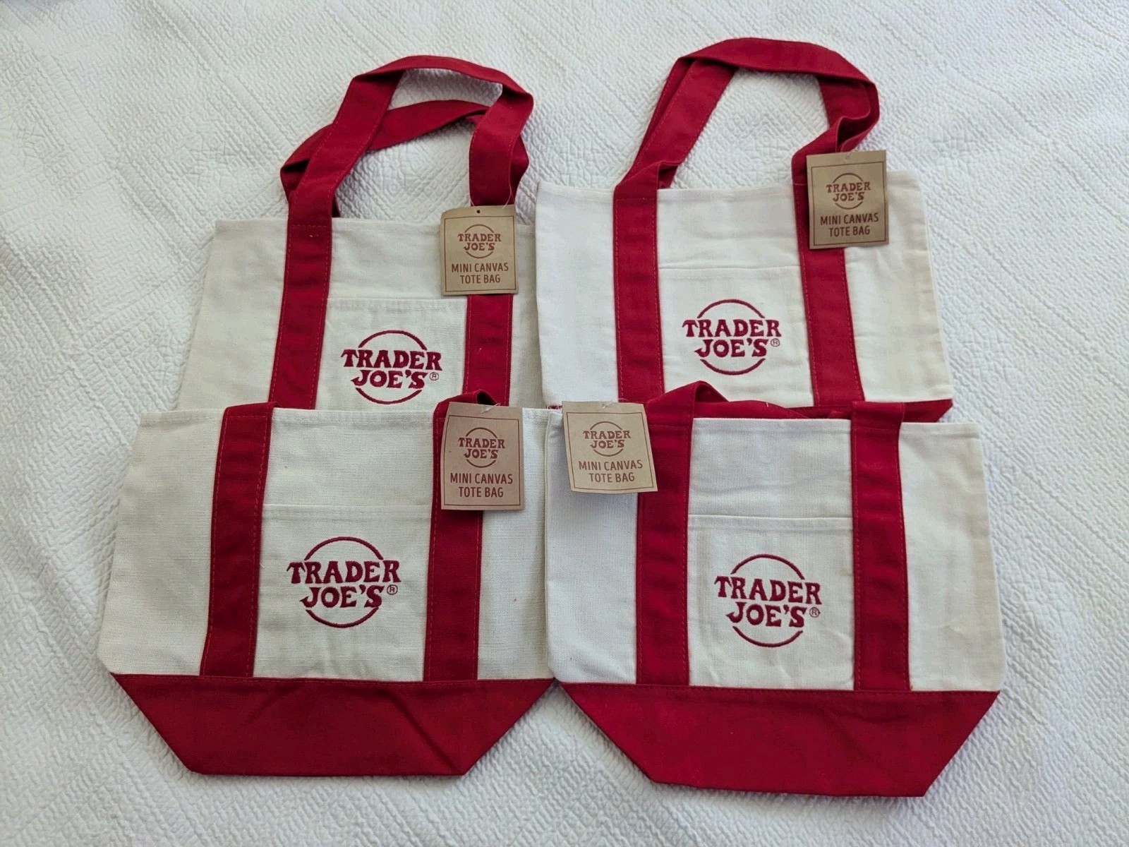 Nwt Lot To 4 Trader Joe’s Mini Red Canvas Tote Bags Limited Edition Brand New