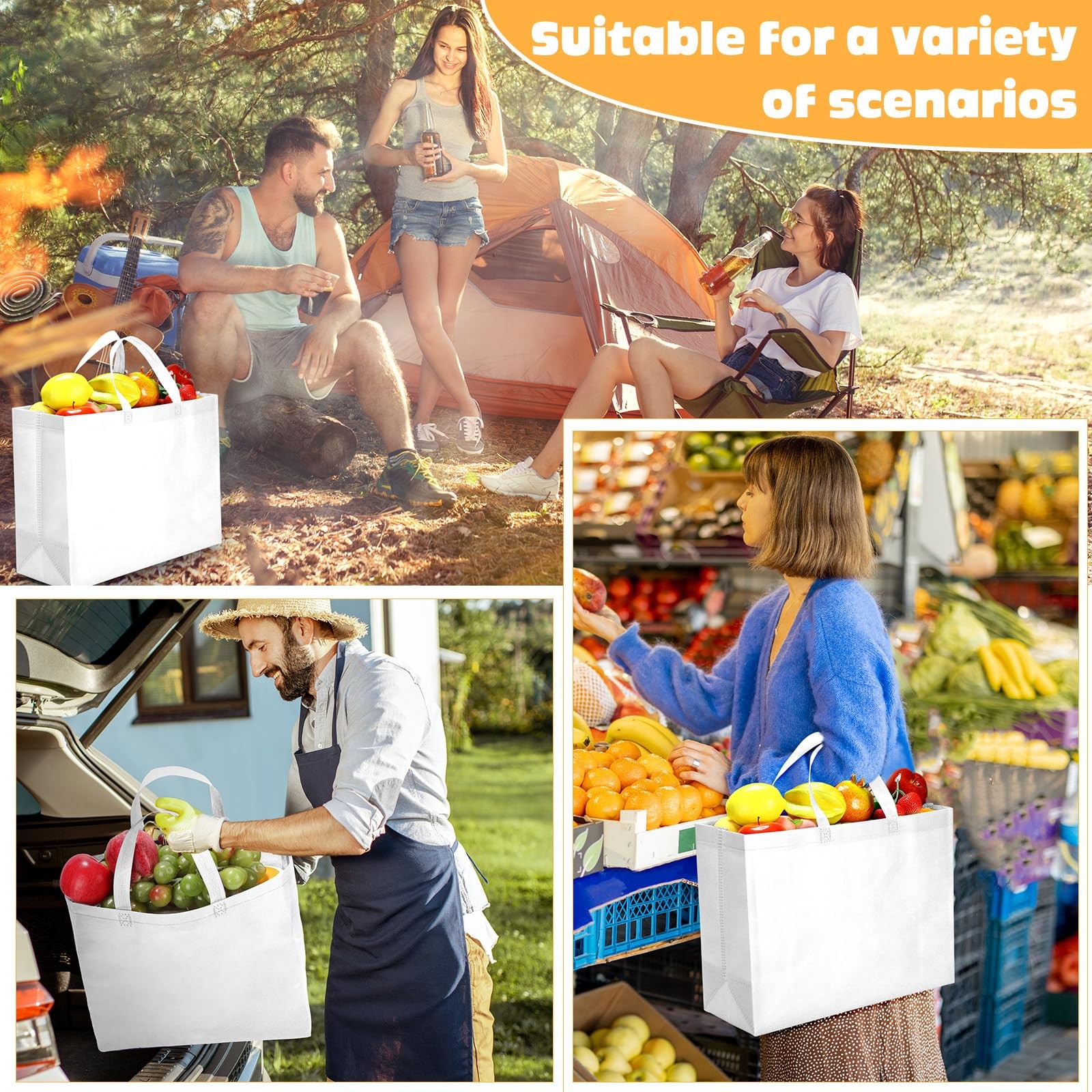Large Reusable Grocery Bags 16x6x12 inch Non Woven Foldable Shopping Totes