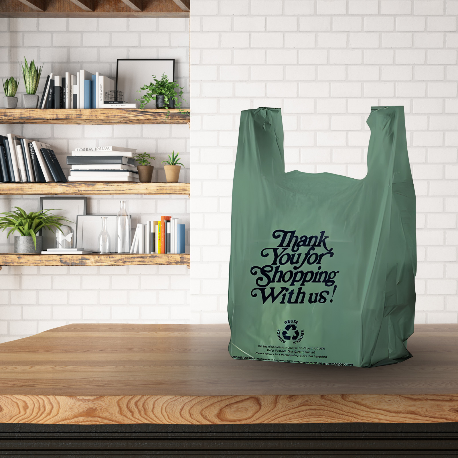 [600] Green Plastic Shopping Bags 1/6 Large Grocery Retail Bags 12×6.5×22
