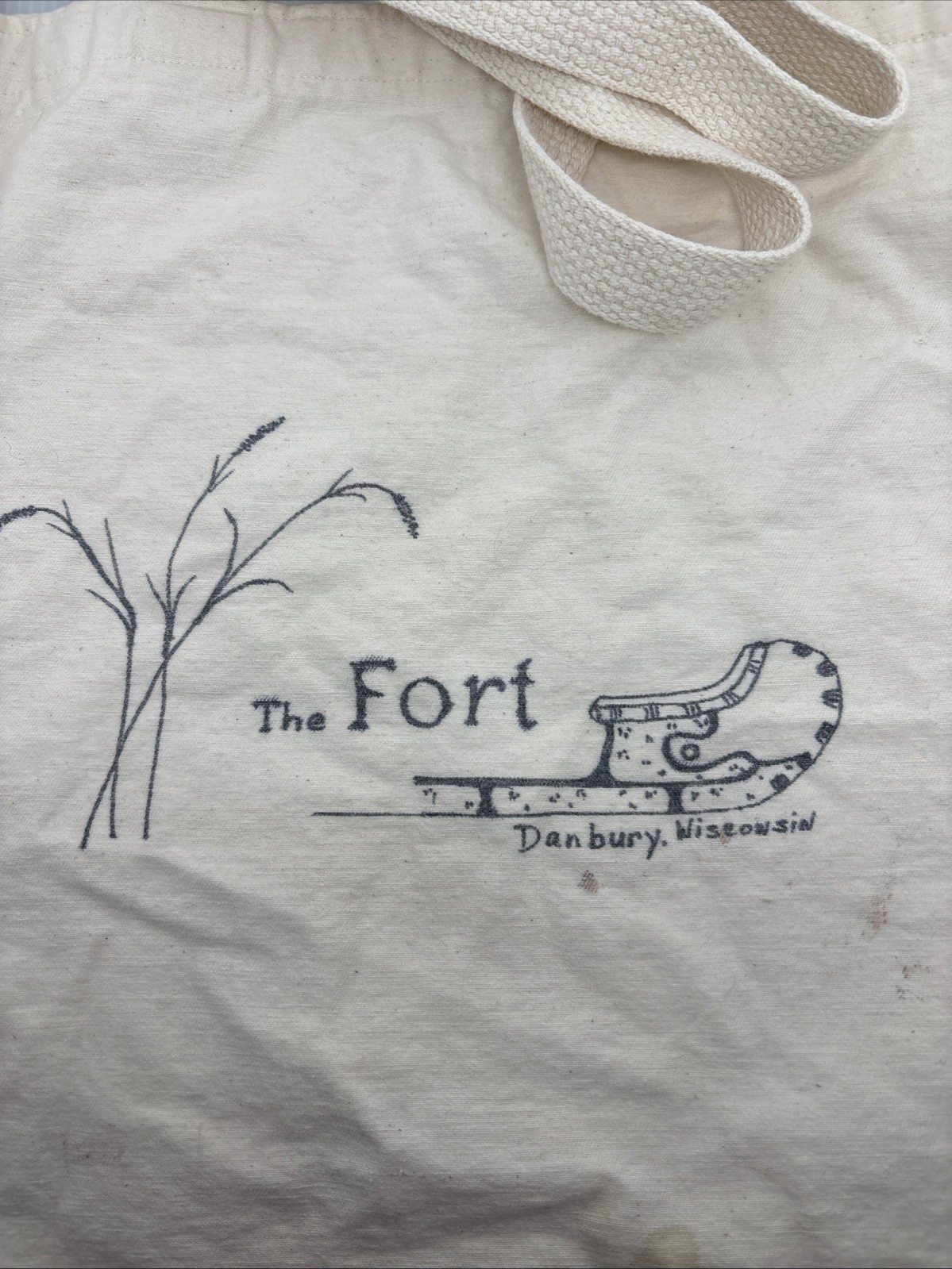 Cloth Bag Reusable Souvenir The FORT Danbury Wisconsin Cream Color 2 Handles