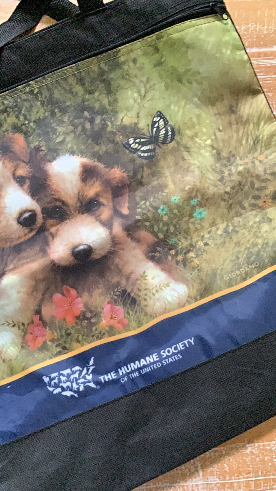 The Humane Society Member Tote Cute Puppies In Nature Shoulder Bag 17”X15”