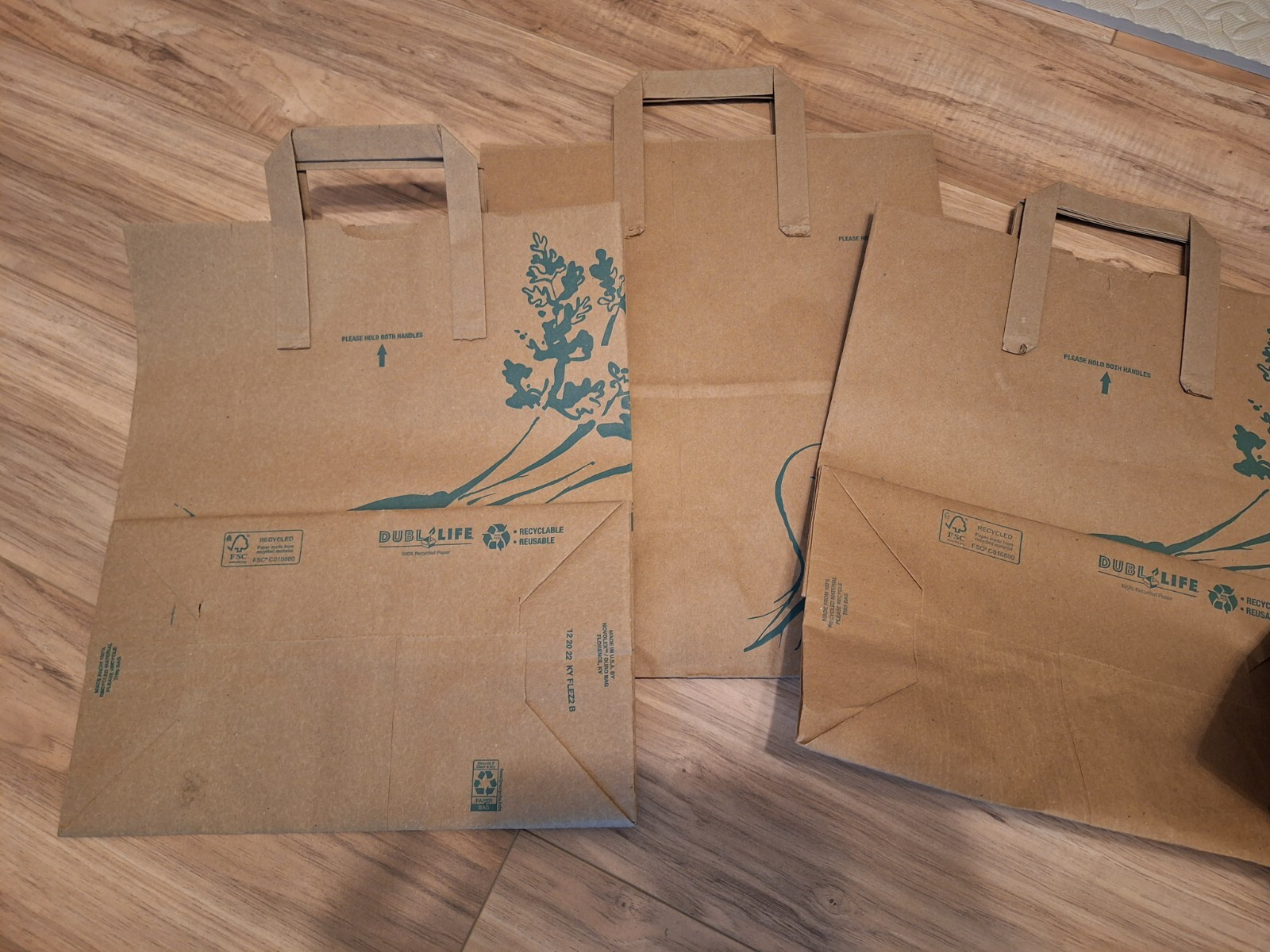 Lot of 5 Whole Foods Brown Grocery Paper Bags Logo Top Handle Craft Recycle Boho