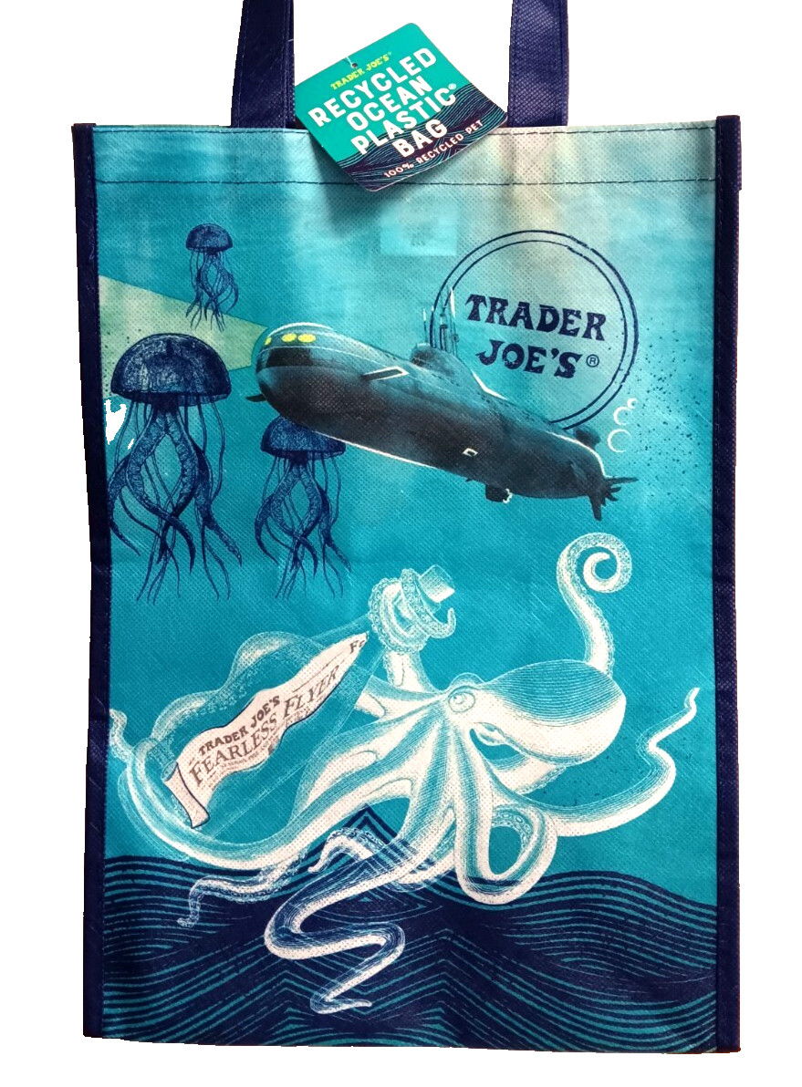 Trader Joe’s Recycled Ocean Plastic Bag 125 Uses Clown Fish Octopus Submarine