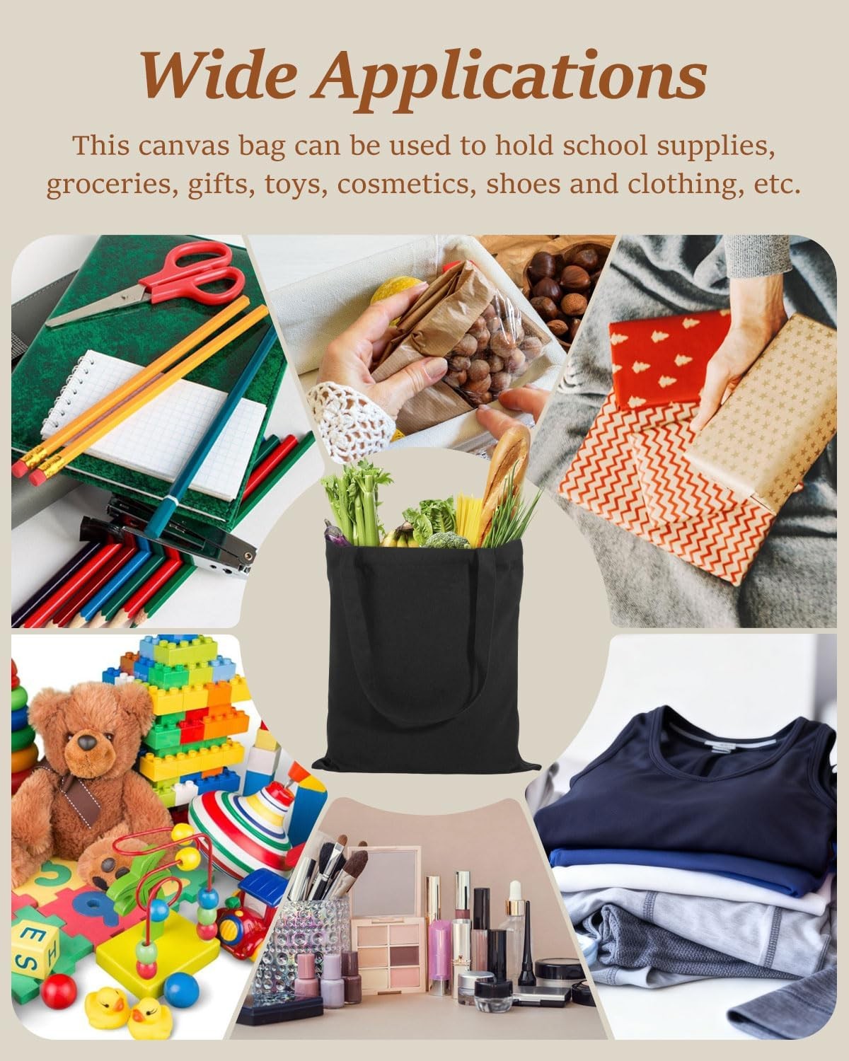 50-Pack Canvas Tote Bags: Bulk Blank Bags for Heat Transfer Printing, Black