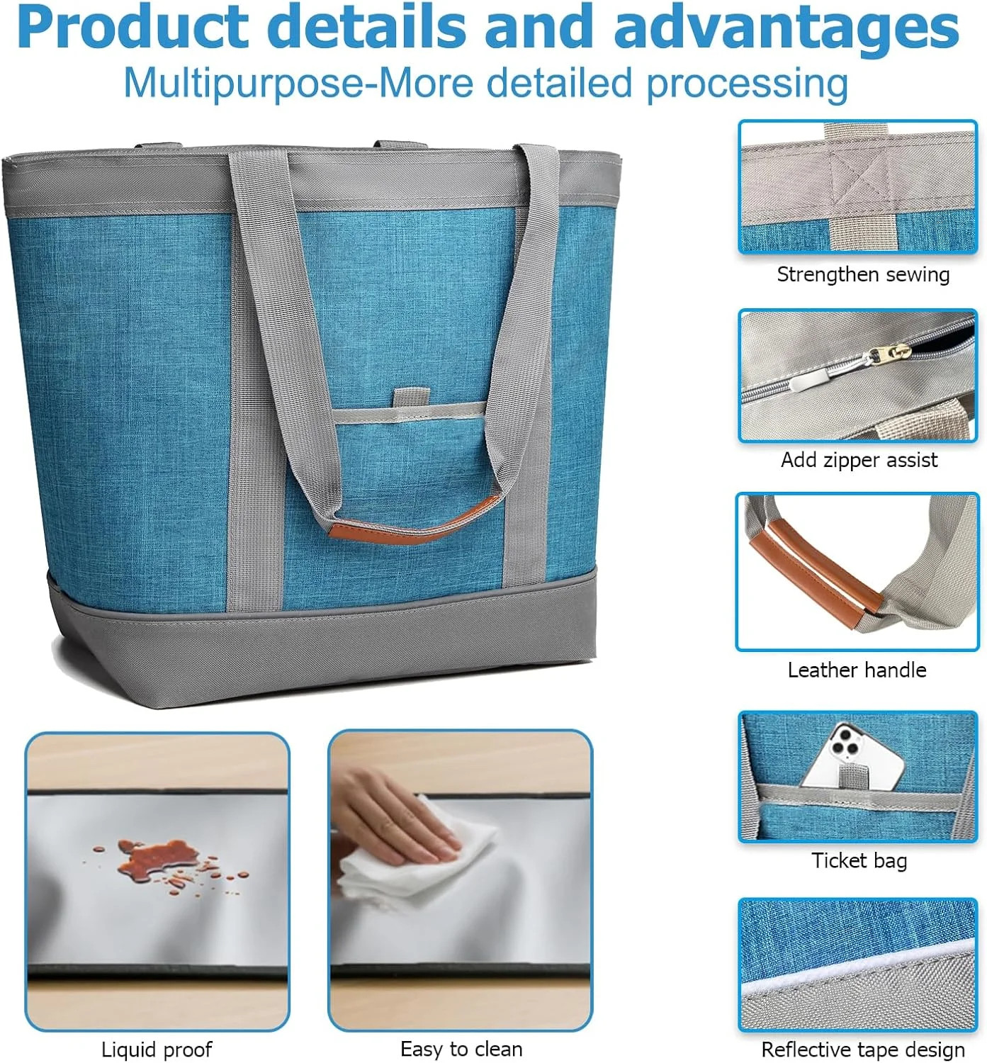 Insulated Cooler Bag, Reusable Grocery Tote Bags for Hot/Cold, Leakproof Thermal