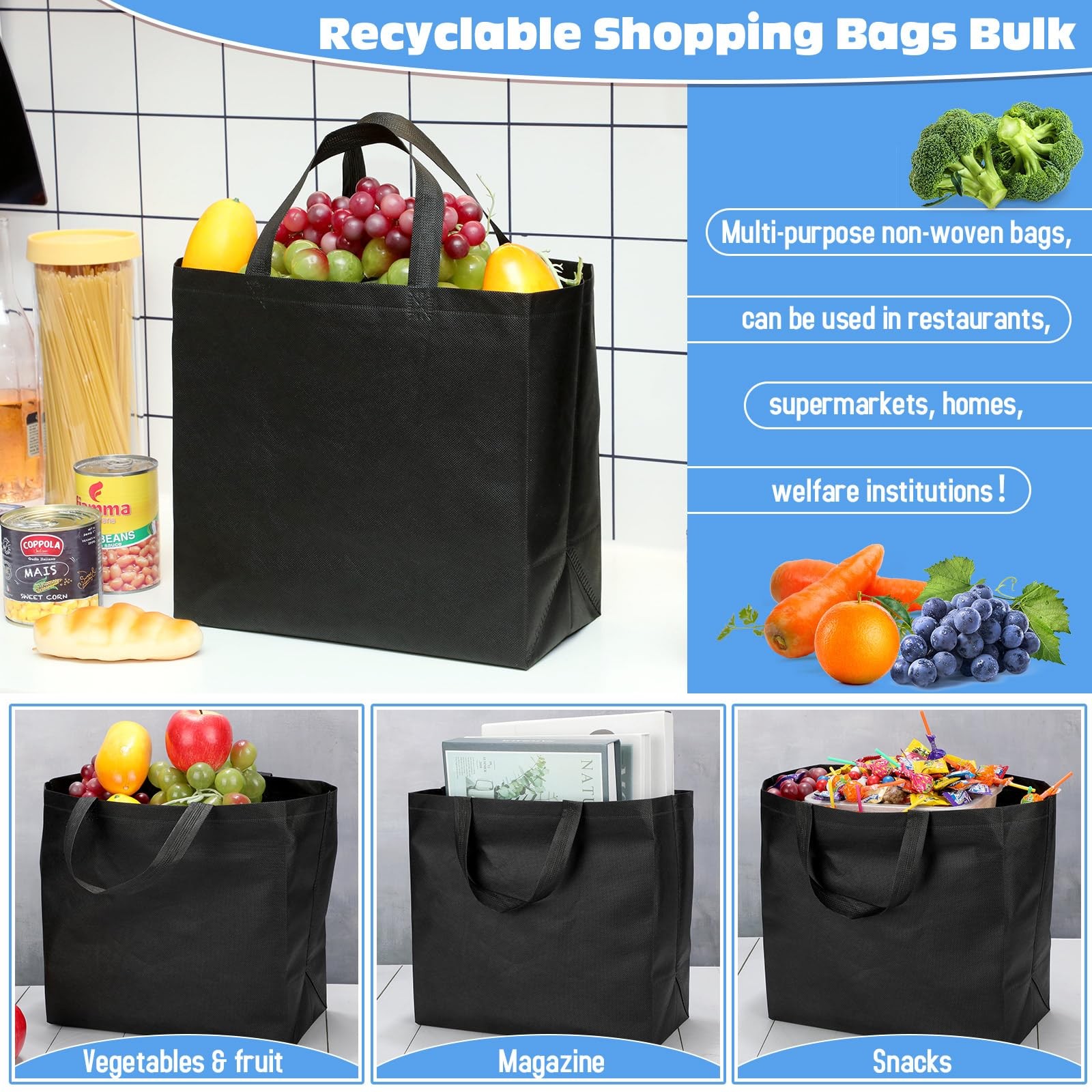 Windyun Reusable Grocery Bags Large Non Woven Shopping Bags with Handles Fold…