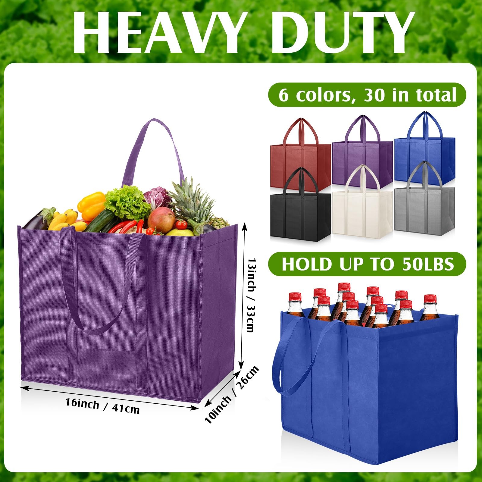 Hillban 30 Pack Reusable Grocery Bags Bulk Heavy Duty Large Shopping Bags Was…