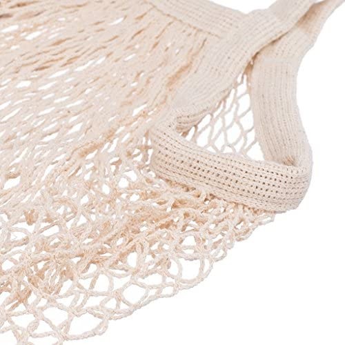 SHUYUE 3 pack Reusable Grocery Bags Cotton Net Shopping Tote Medium, Beige