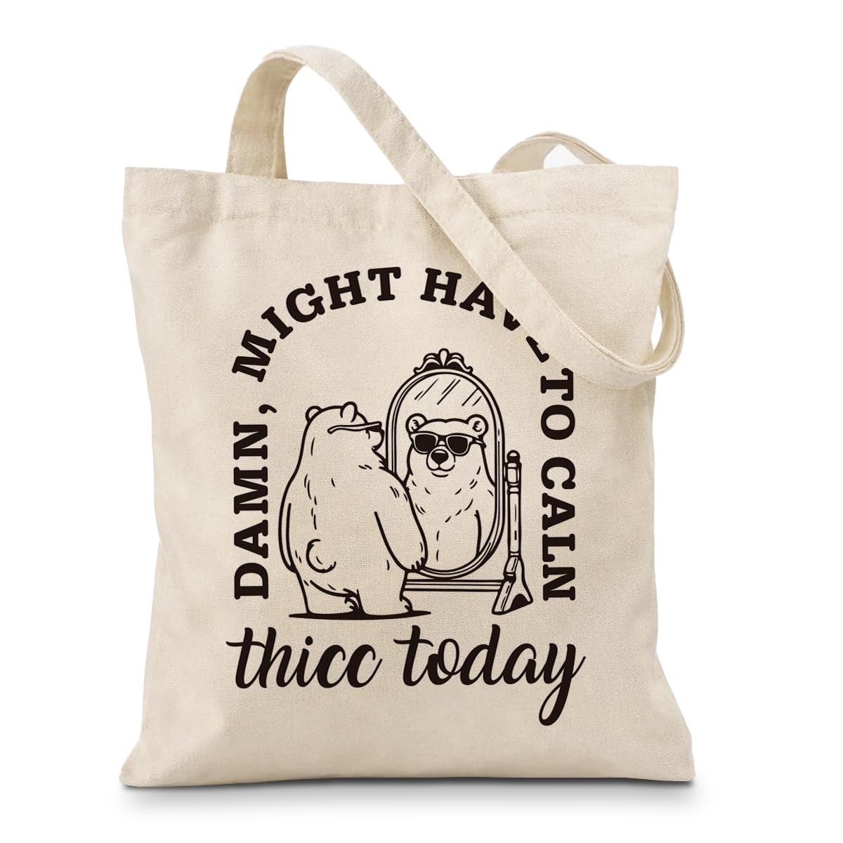 Aesthetic Cute Canvas Bag for Women, Funny Bear Print Tote, Two Sided Printin…